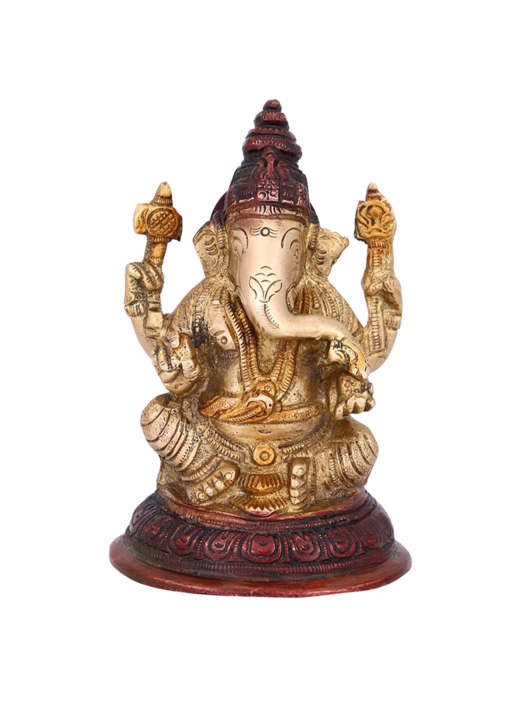 

CraftVatika Gold-Toned & Brown Handcrafted Ganesha Brass Idol