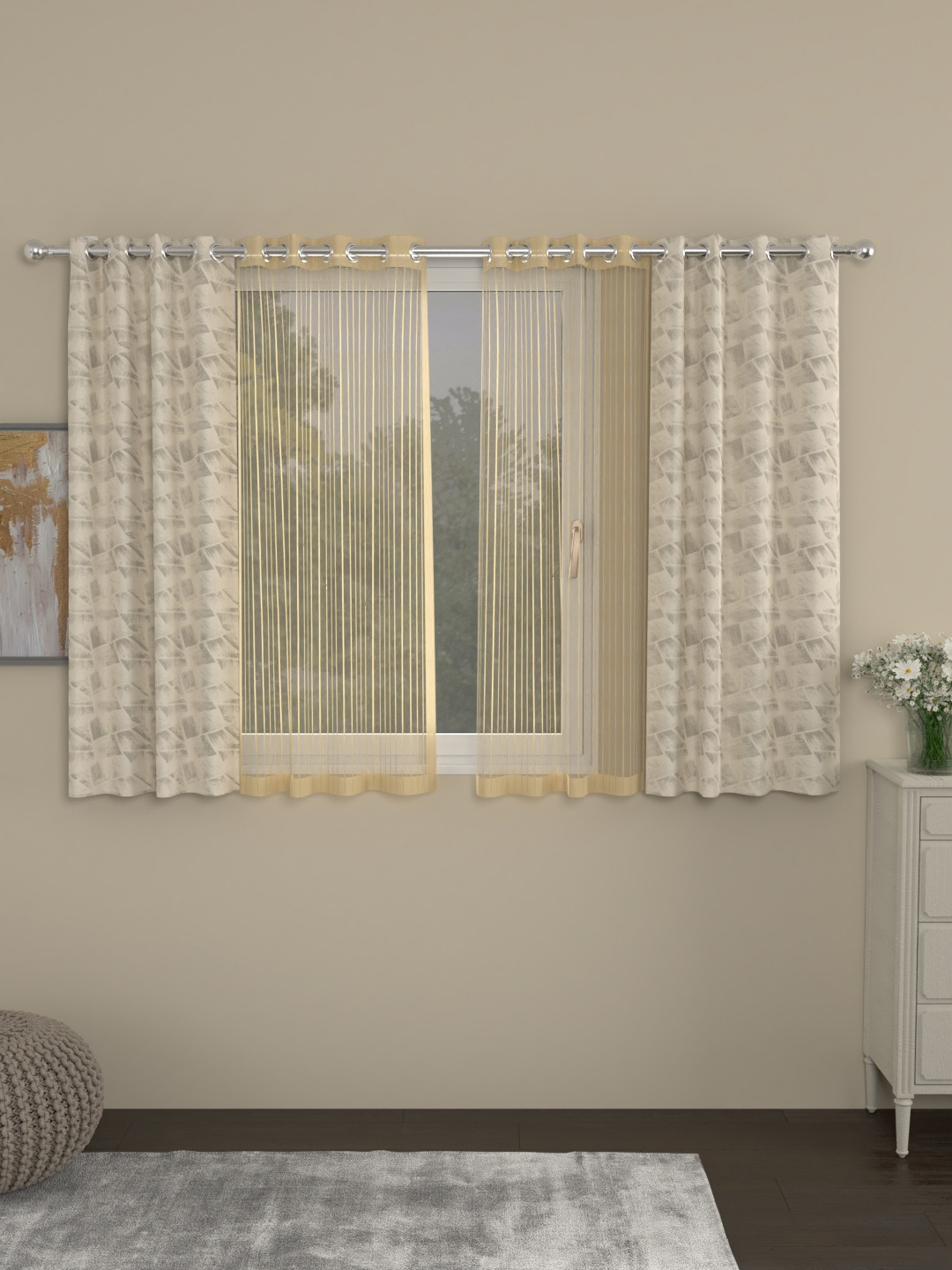 

ROSARA HOME Set of 4 Window Curtains, Beige