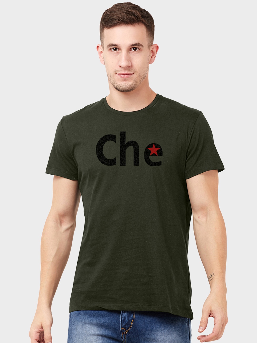 

Free Authority Men Olive Green Che Guevara Round Neck T-shirt