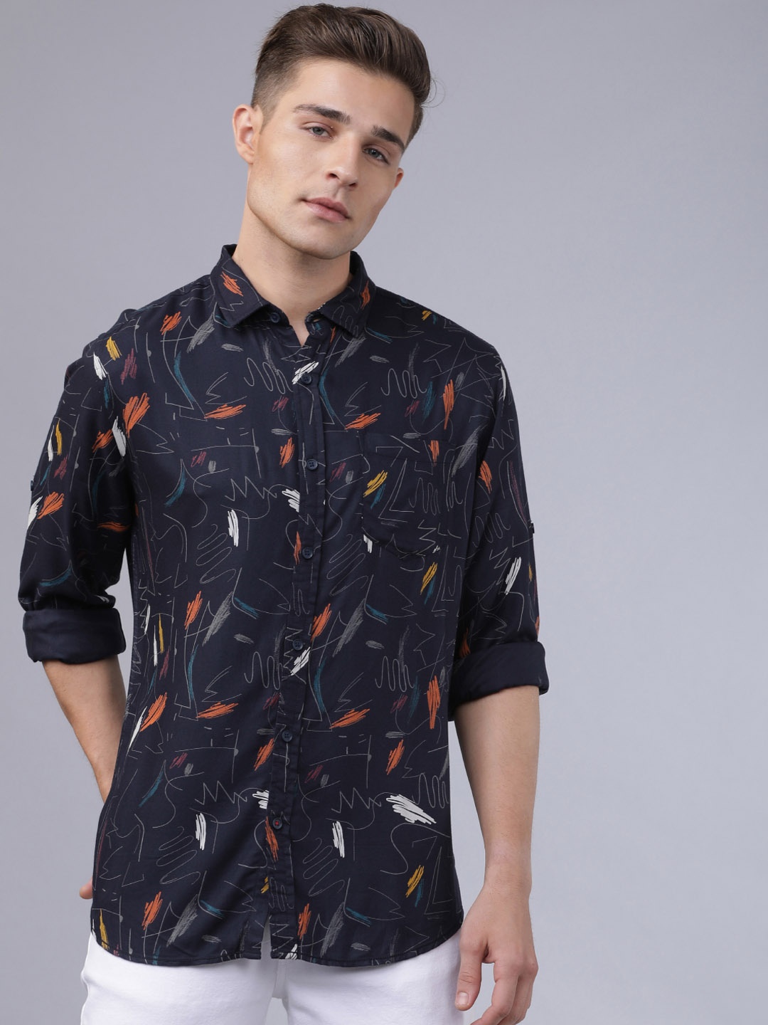 

LOCOMOTIVE Men Navy Blue Slim Fit Printed Casual Shirt