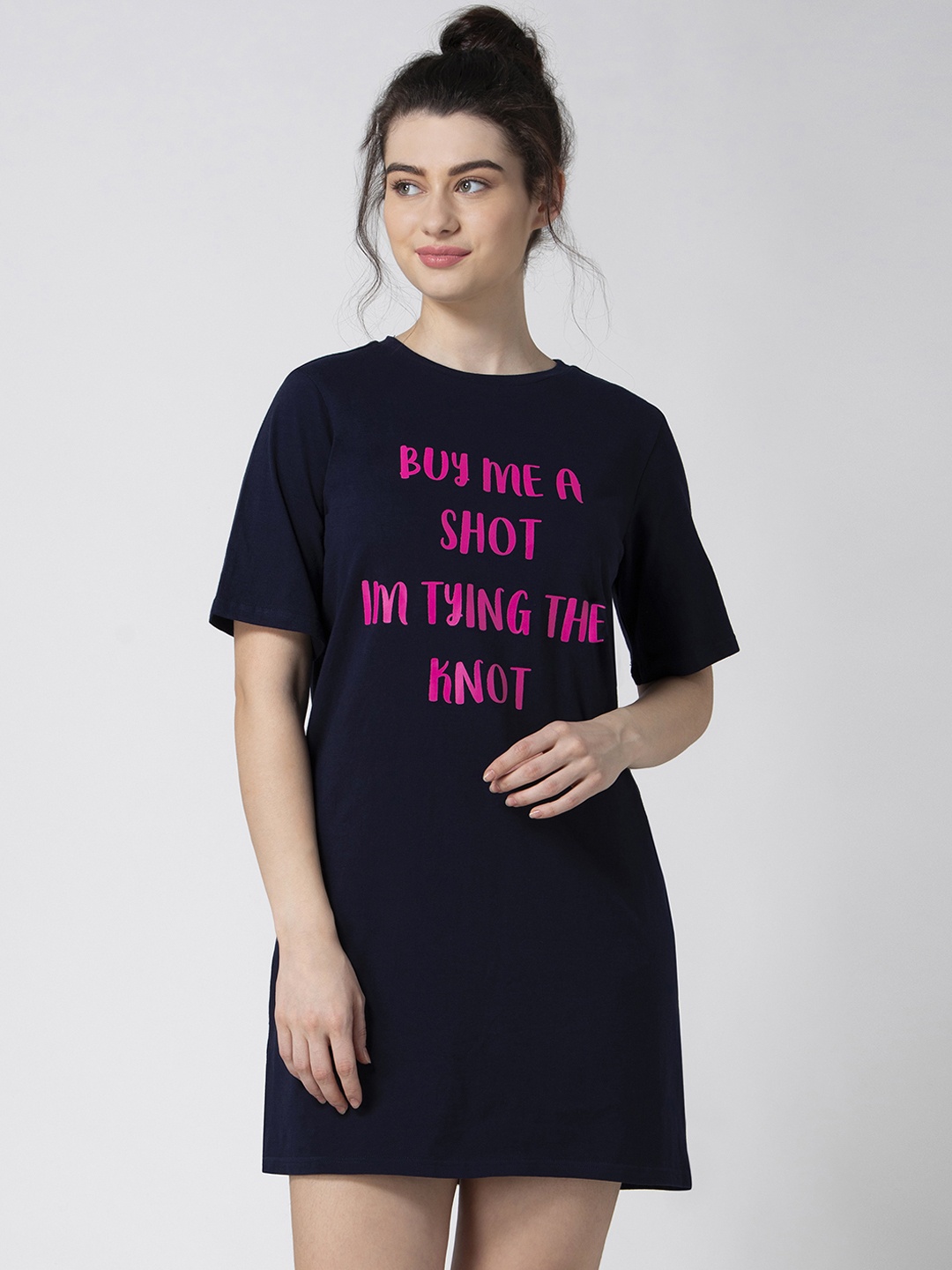 

ADORENITE Navy Blue & Pink Pure Cotton Printed Nightdress