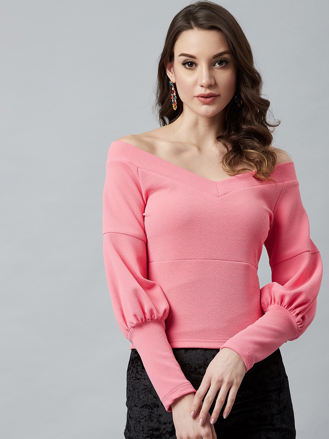 

Athena Women Pink Solid Bardot Top