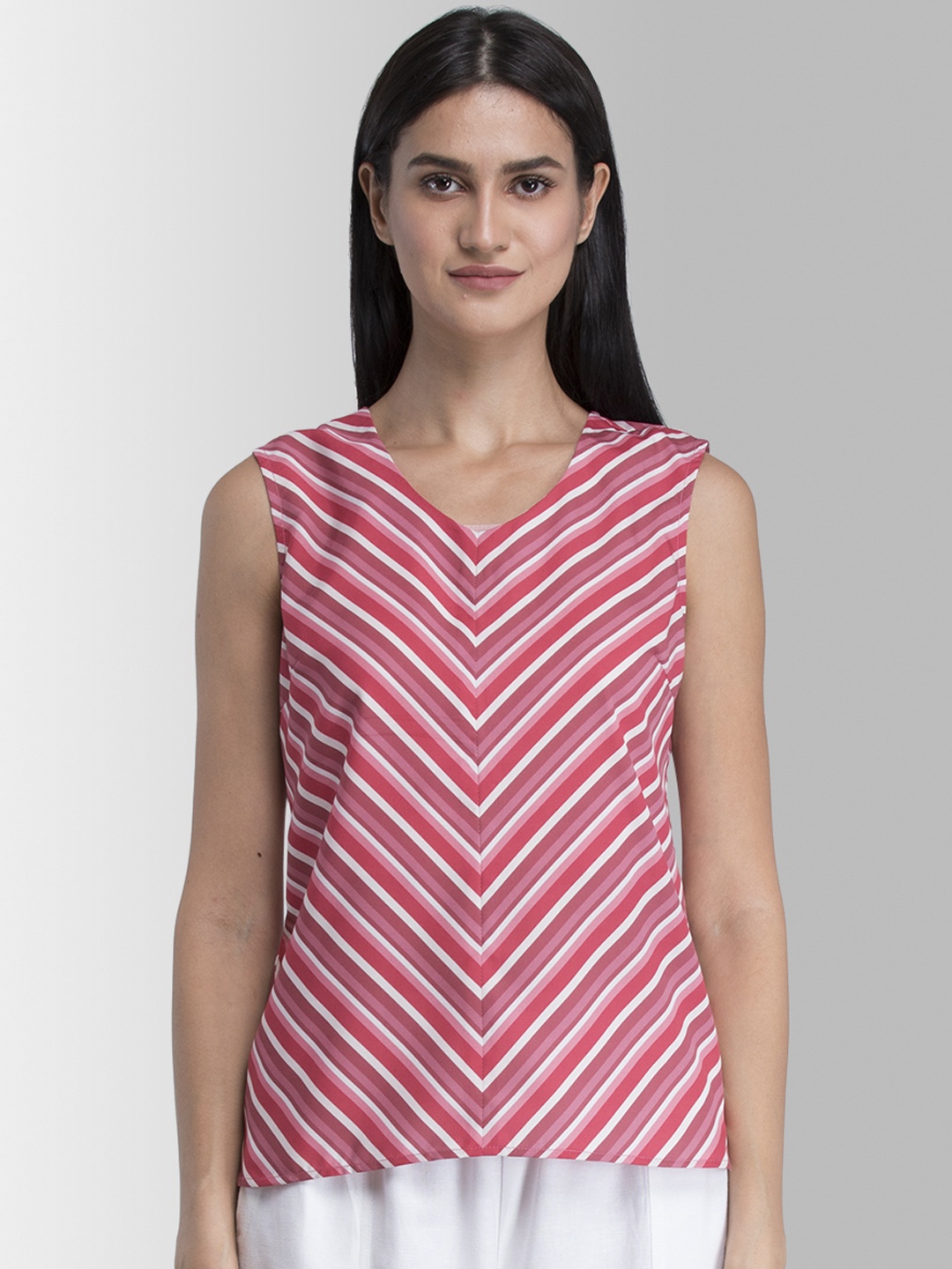 

FableStreet Women Pink Striped A-Line Top