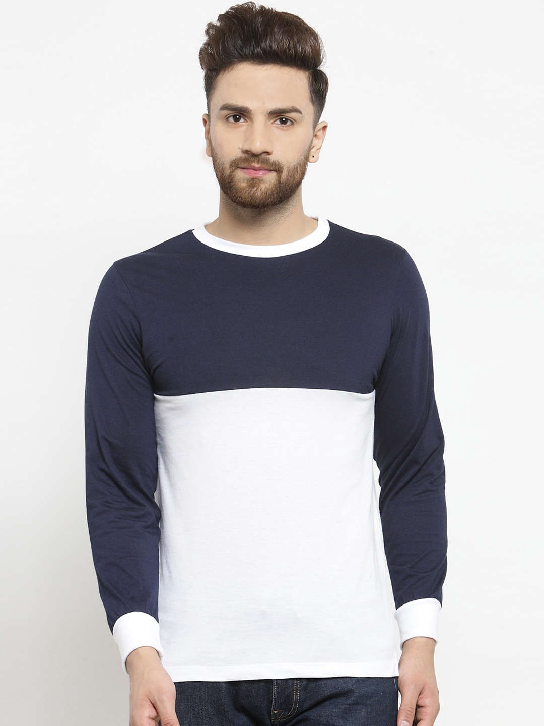

Kalt Men Navy Blue Colourblocked Round Neck T-shirt