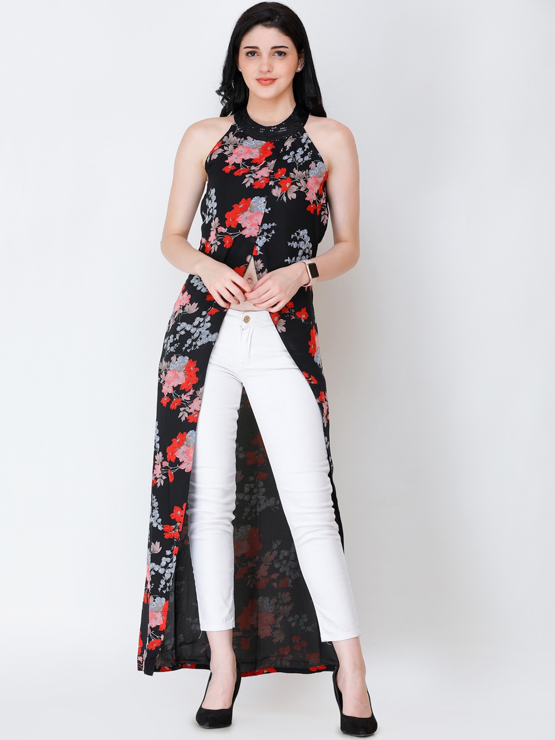 

SCORPIUS Women Multicoloured Floral Print Longline Maxi Top, Multi