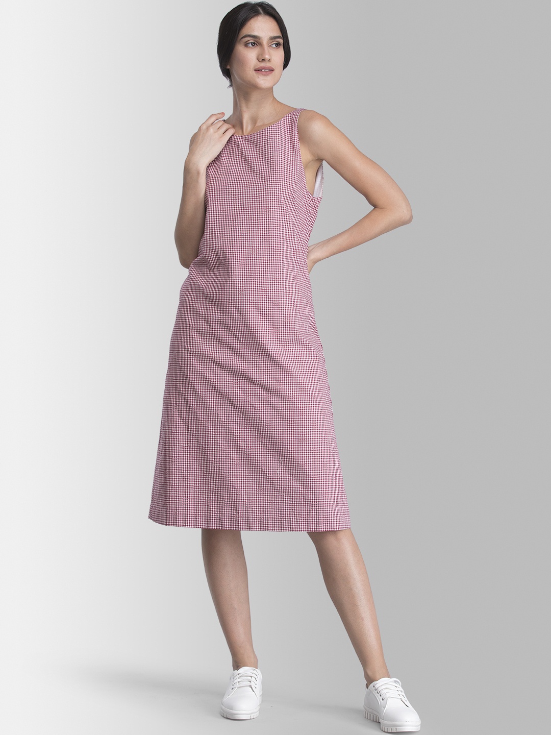 

FableStreet Women Red & White Checked A-Line Dress