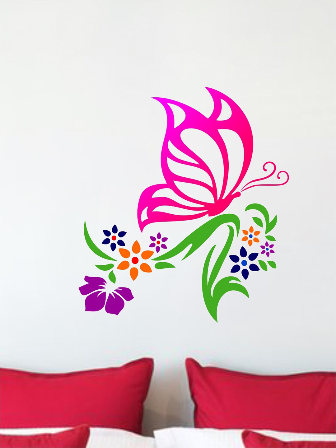 rawpockets Multicolour PVC Floral Art With Butterfly Wall Sticker 45x50, Multi