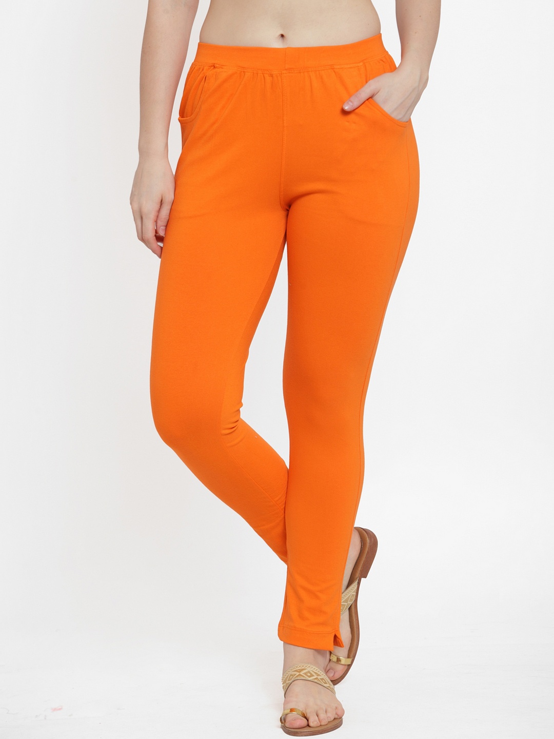 

TAG 7 Women Orange Solid Ankle-Length Leggings