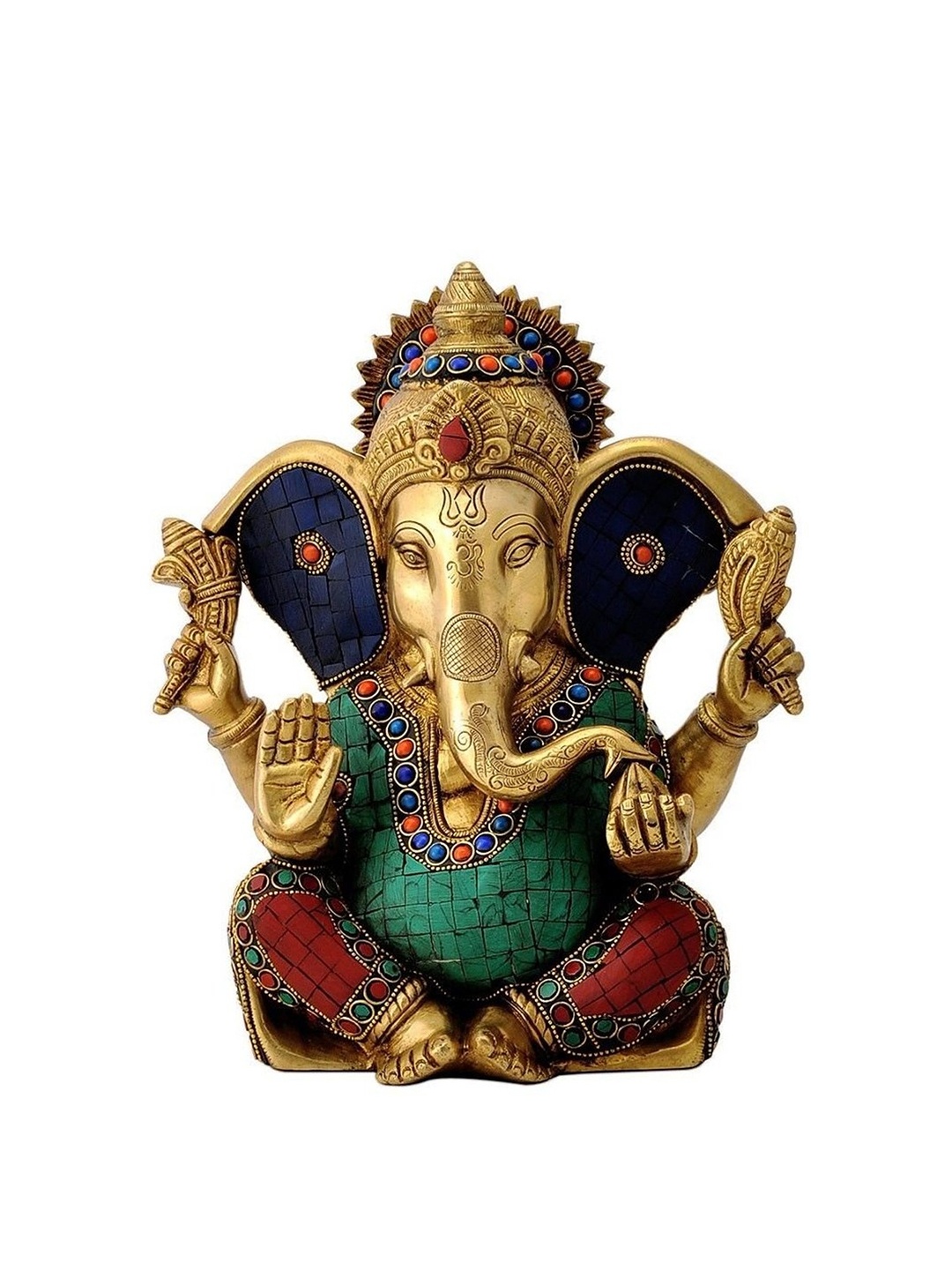 

CraftVatika Gold-Toned & Green Handcrafted Brass Ganesh Idol