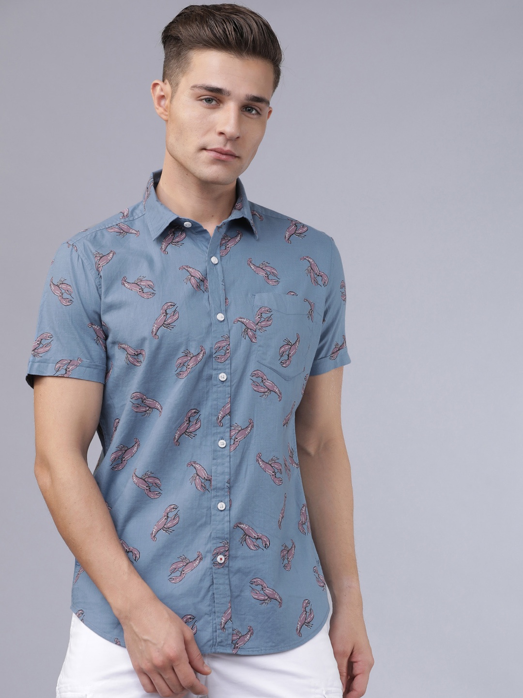 

LOCOMOTIVE Men Blue & Mauve Slim Fit Printed Casual Shirt