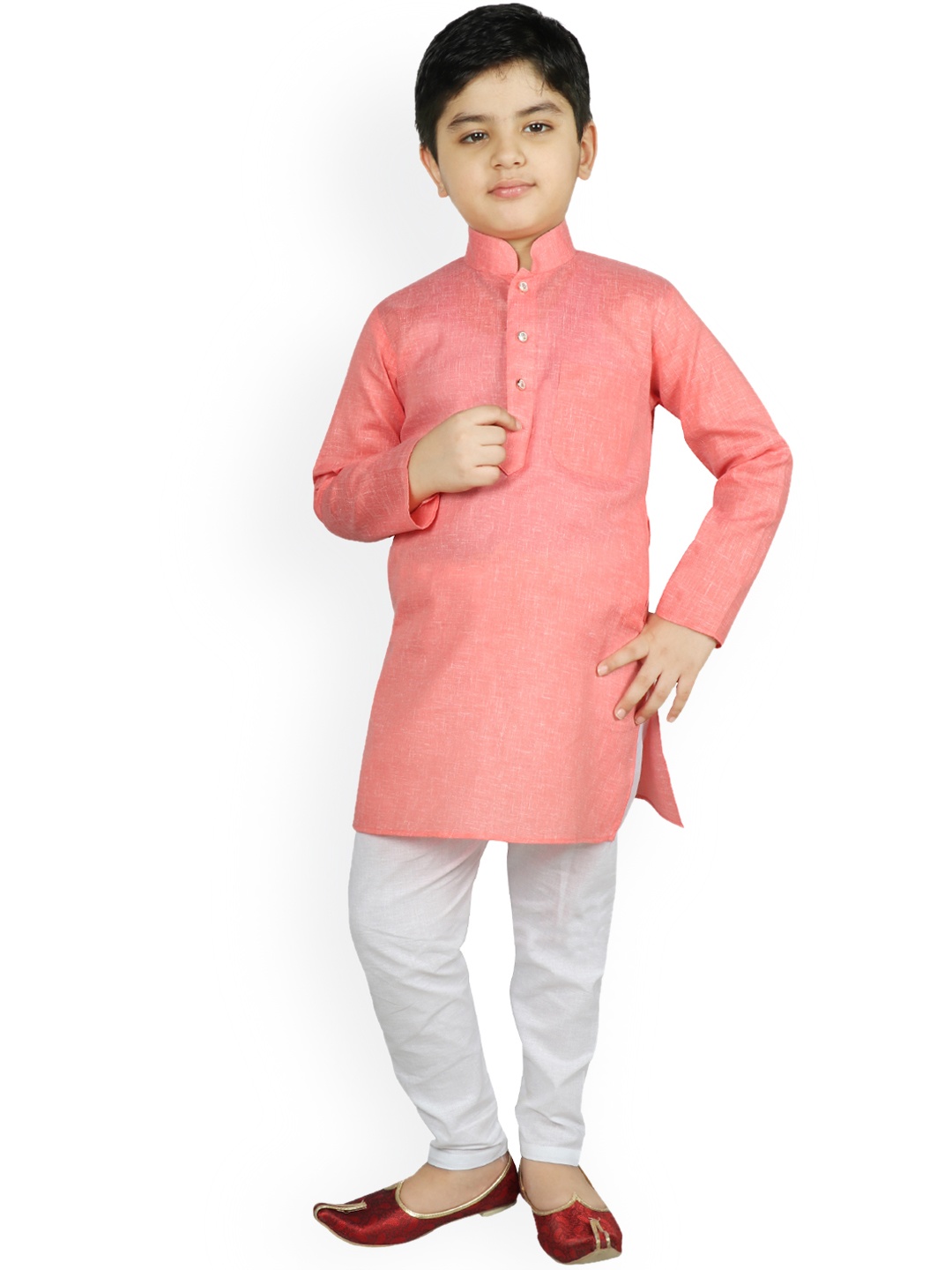 

SG YUVRAJ Boys Peach-Coloured Self Design Kurta with Pyjamas