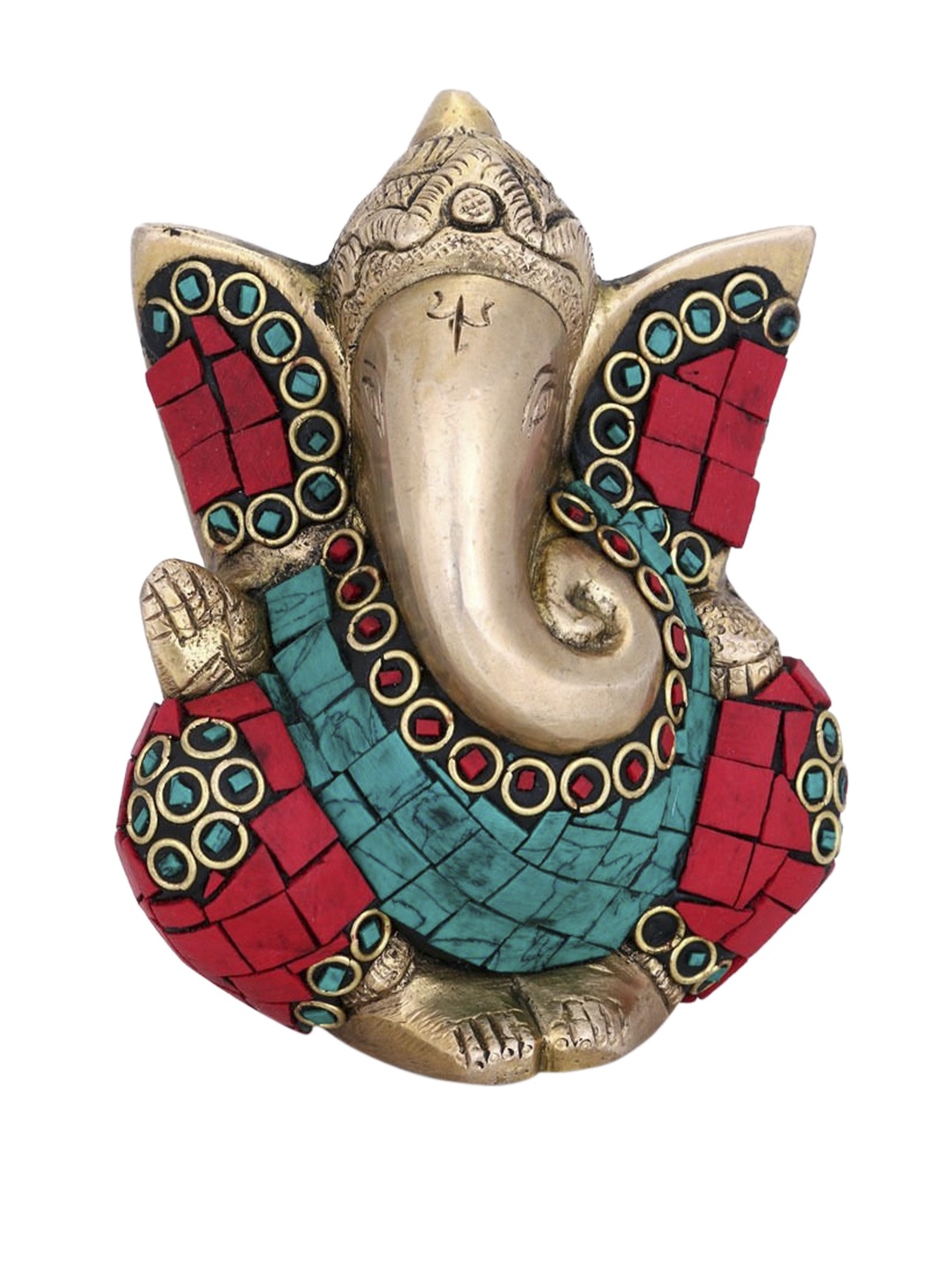 

CraftVatika Gold-Toned & Red Handcrafted Lord Ganesha Sitting Idol Showpiece