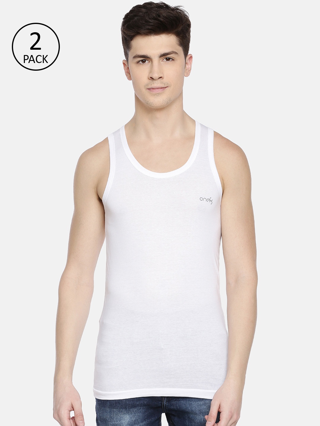

one8 by Virat Kohli Men Pack Of 2 White Solid Innerwear Vests 114-PO2-WHITE