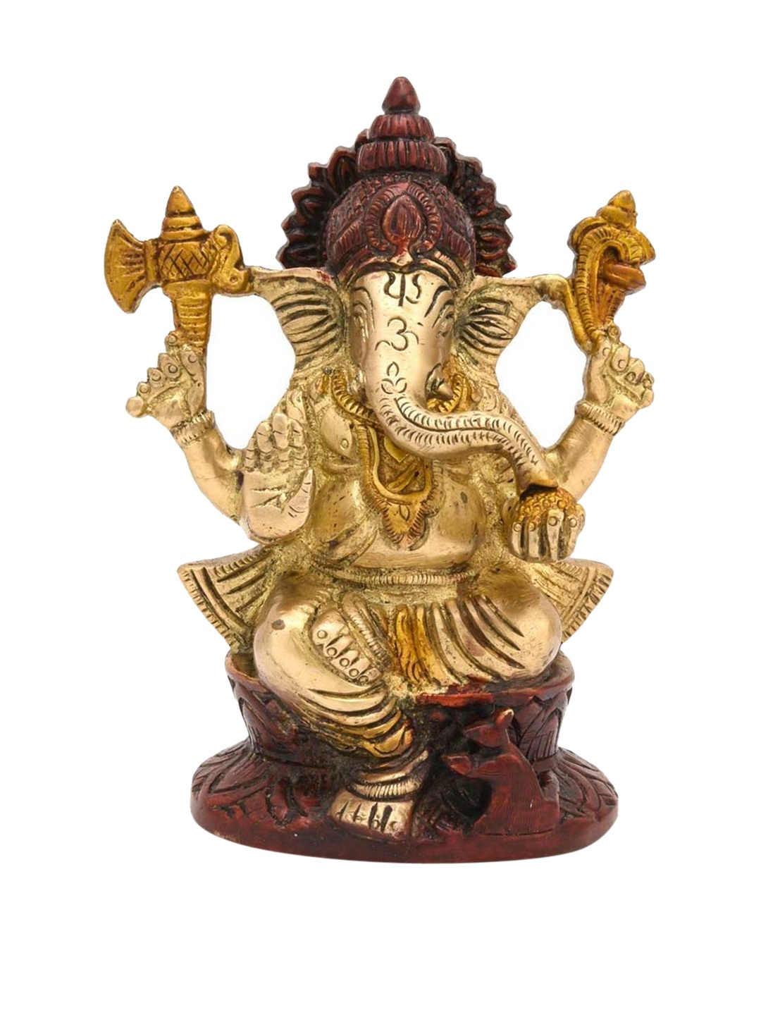 CraftVatika Gold-Toned & Brown Handcrafted Brass Lord Ganesha Sitting Idol