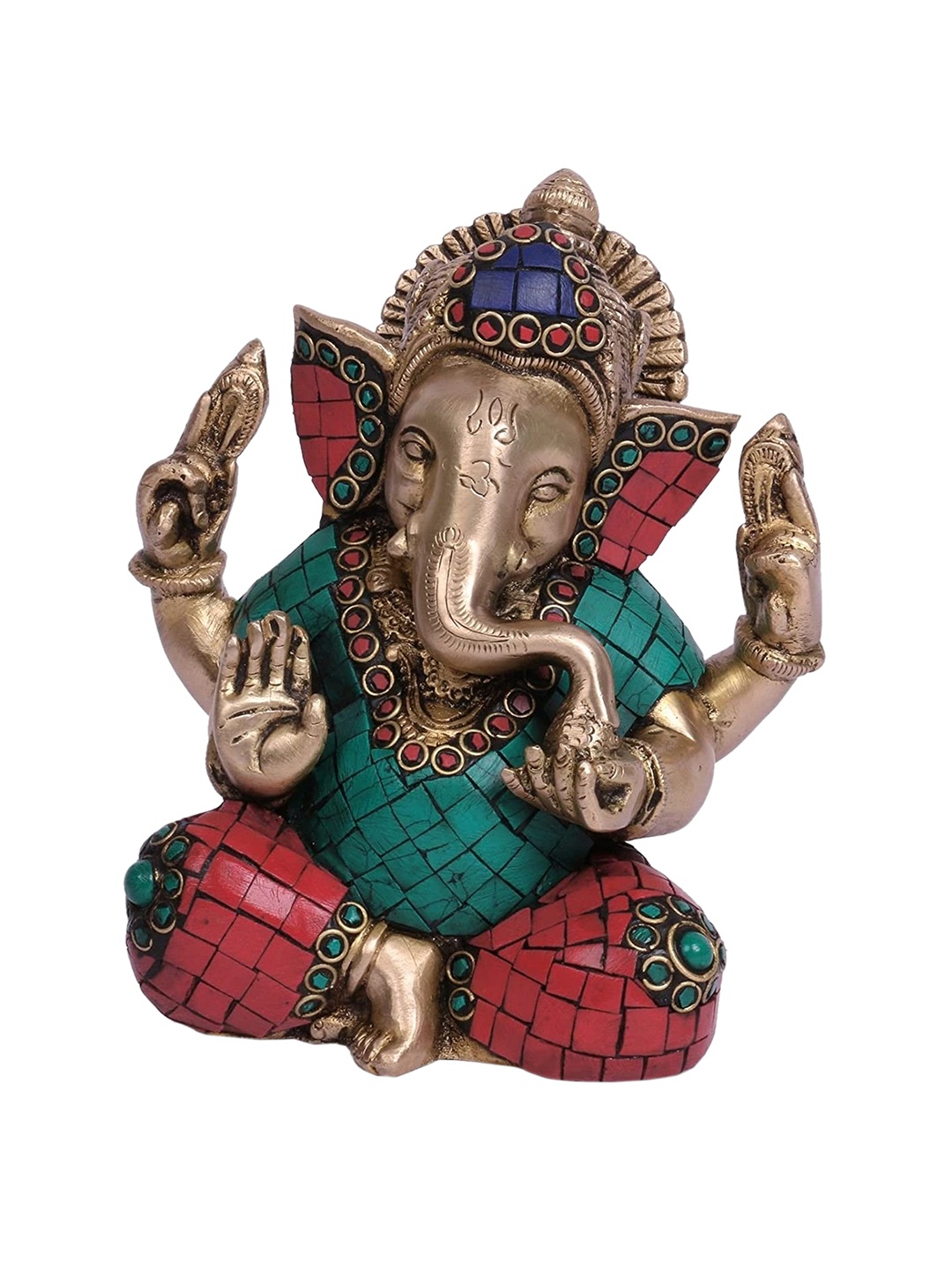 

CraftVatika Gold-Toned & Turquoise Blue Handcrafted Brass Ganesh Idol