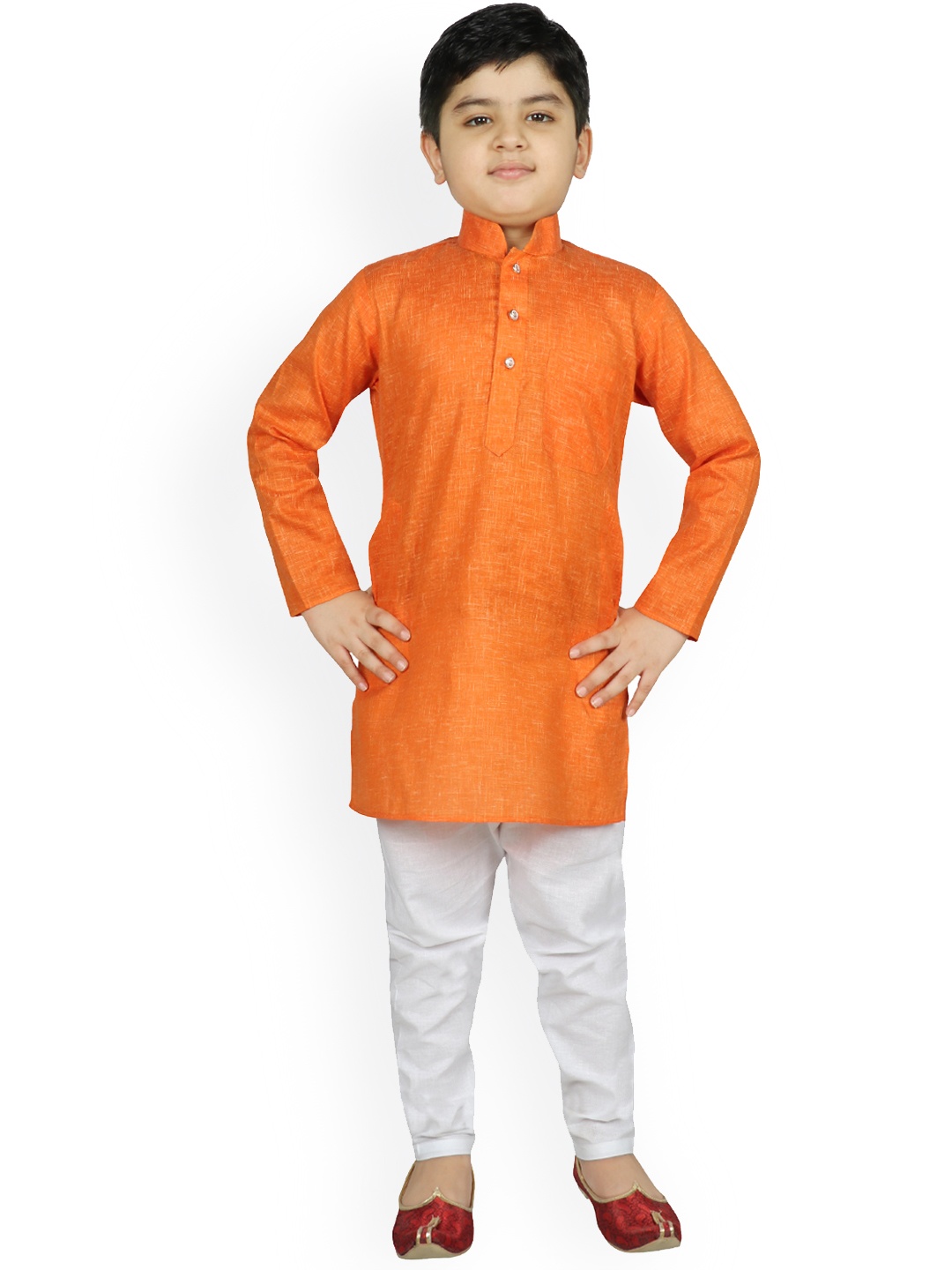 SG YUVRAJ Boys Orange & White Solid Kurta with Pyjamas