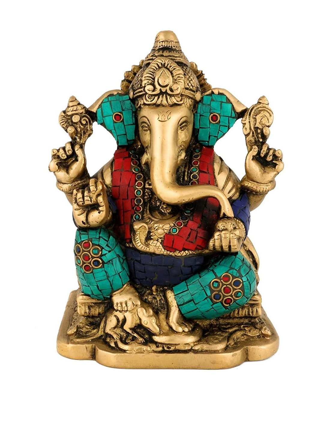 

CraftVatika Godl-Toend & Green Lord Ganesha Brass Showpiece, Gold