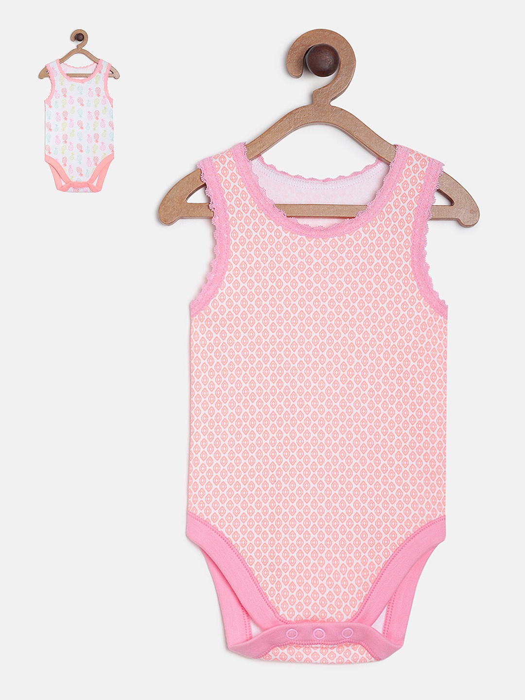 

MINI KLUB Infant Girls Pack of 2 Pink & White Printed Bodysuits