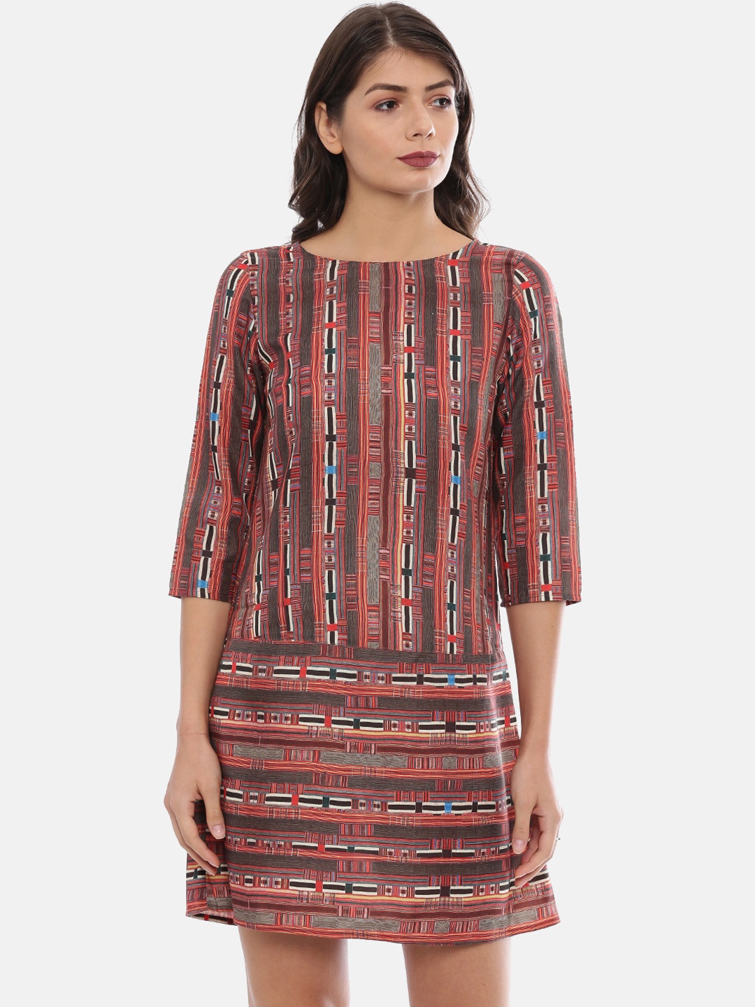 IDK Women Multicoloured Printed Drop-Waist Dress, Multi