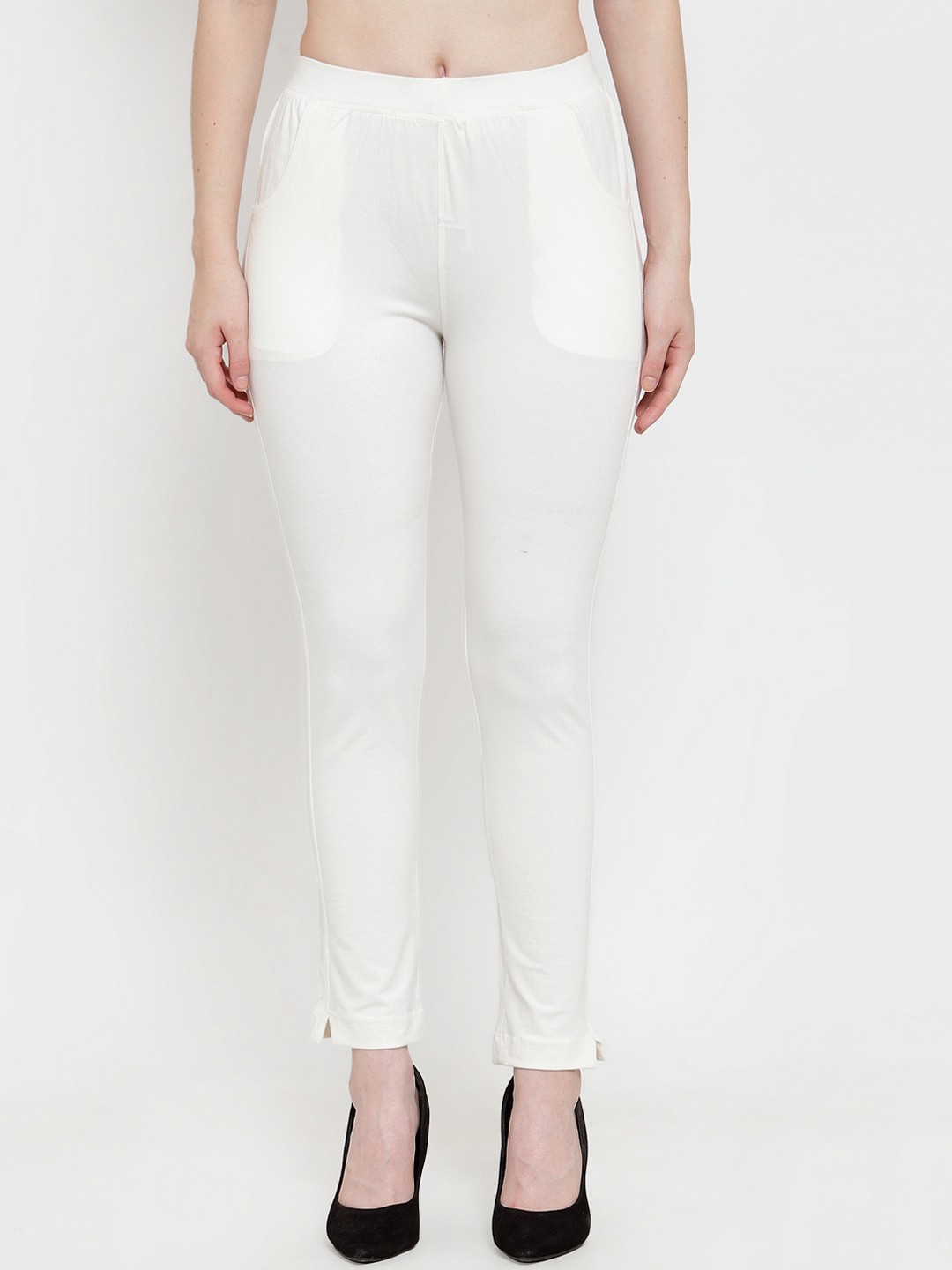 

TAG 7 Women Off White Solid Ankle-Length Leggings
