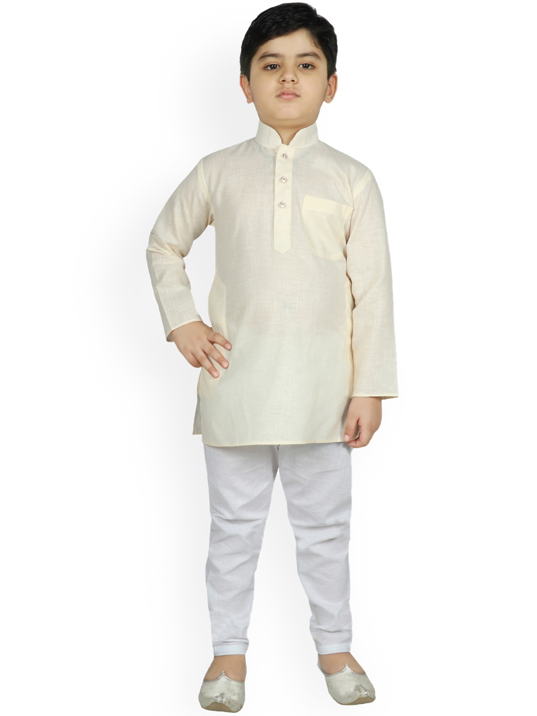 

SG YUVRAJ Boys Cream-Coloured Self Design Kurta with Pyjamas
