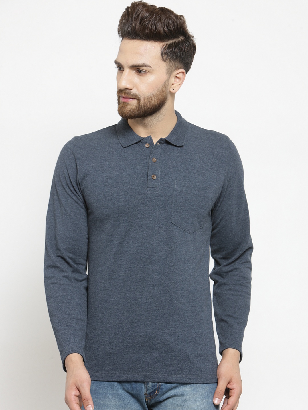 

Kalt Men Blue Solid Polo Collar T-shirt