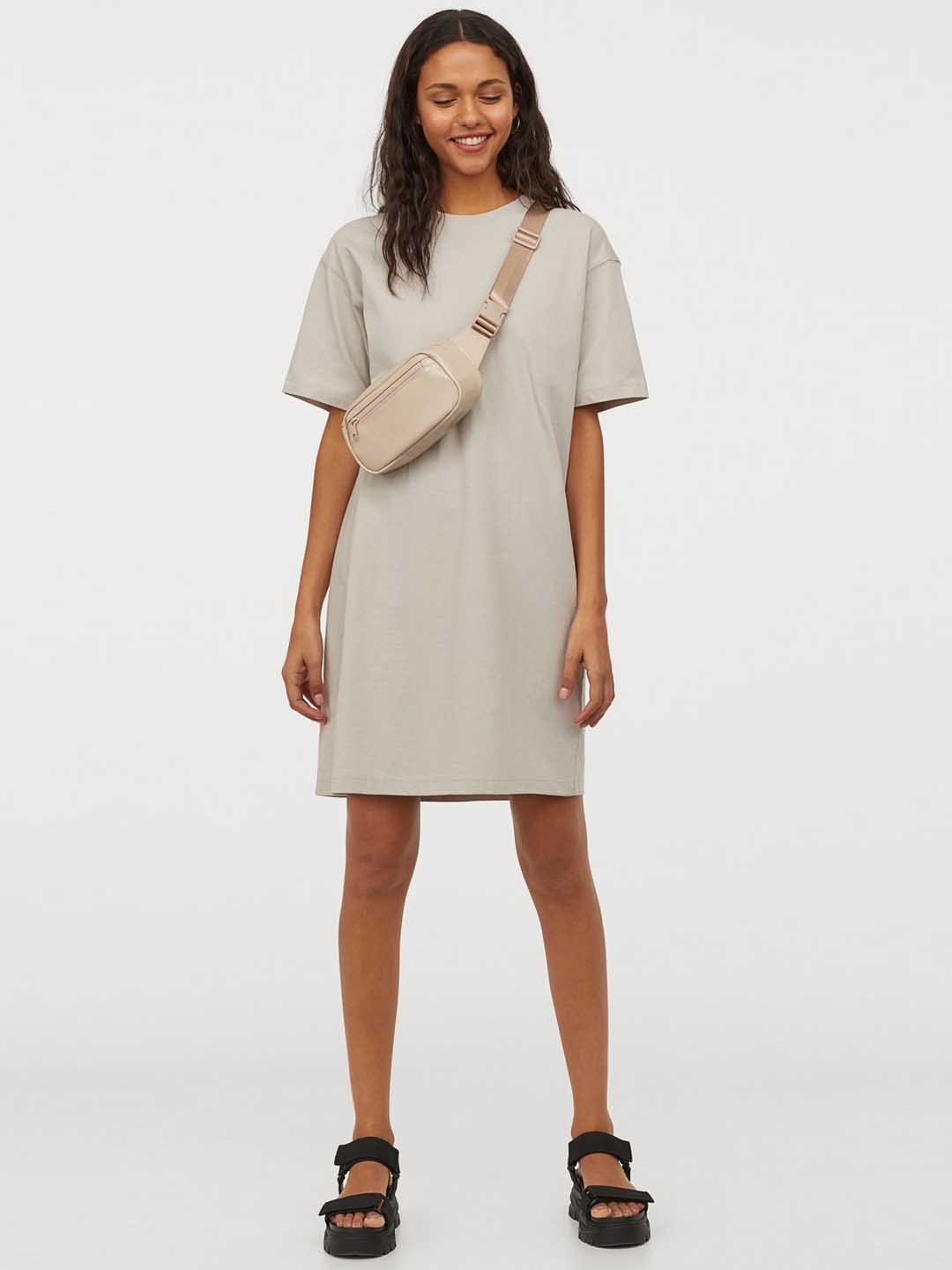

H&M Women Beige Solid T-shirt Dress