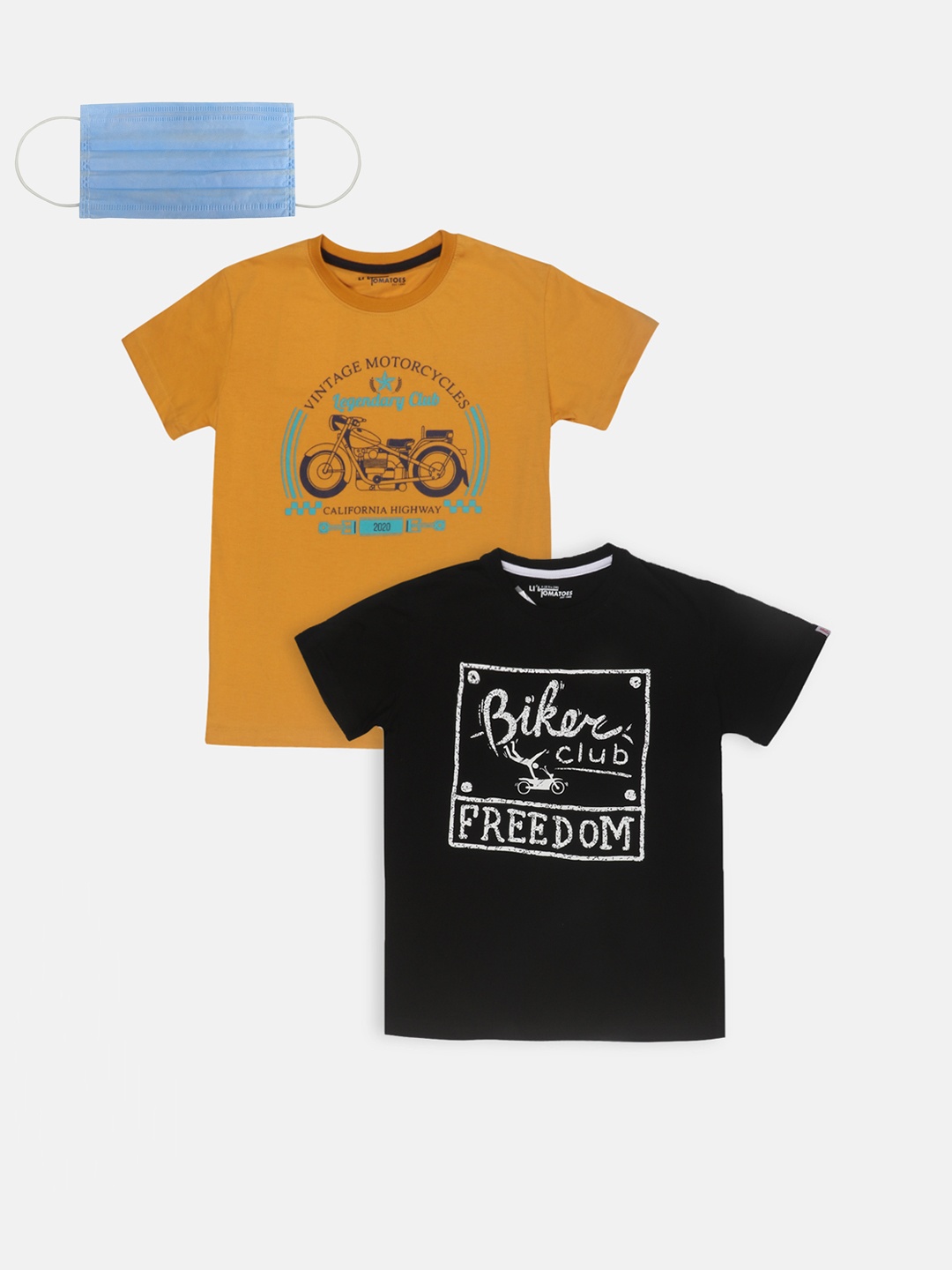 

Lil Tomatoes Boys Set Of 2 Printed Round Neck T-shirt, Mustard