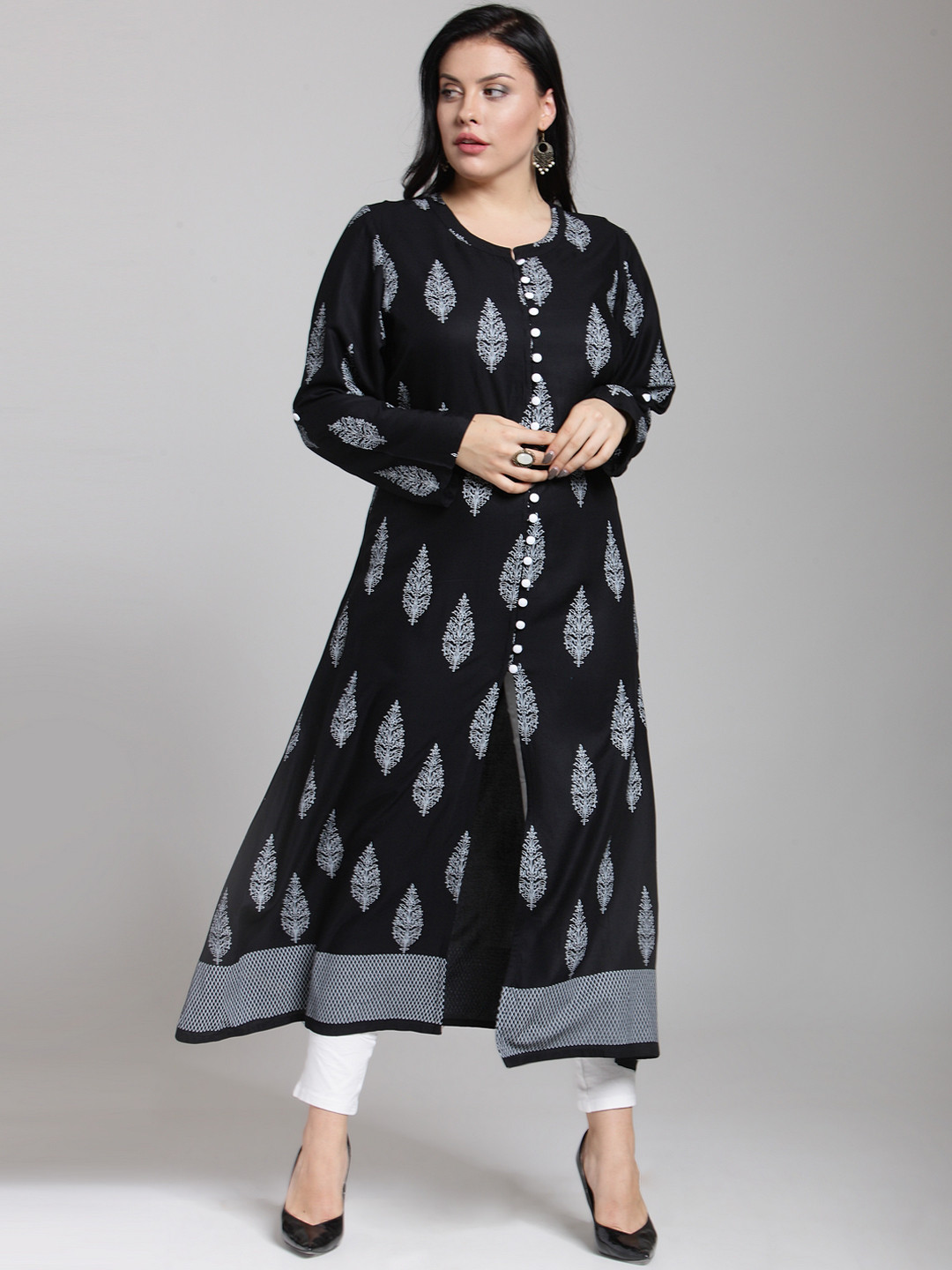 

plusS Women Black & White Printed A-Line Kurta