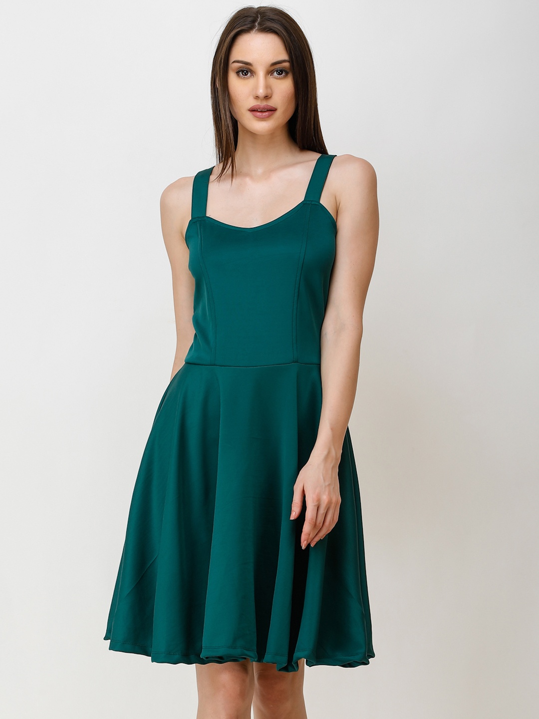 SCORPIUS Women Teal Solid Fit and Flare Dress