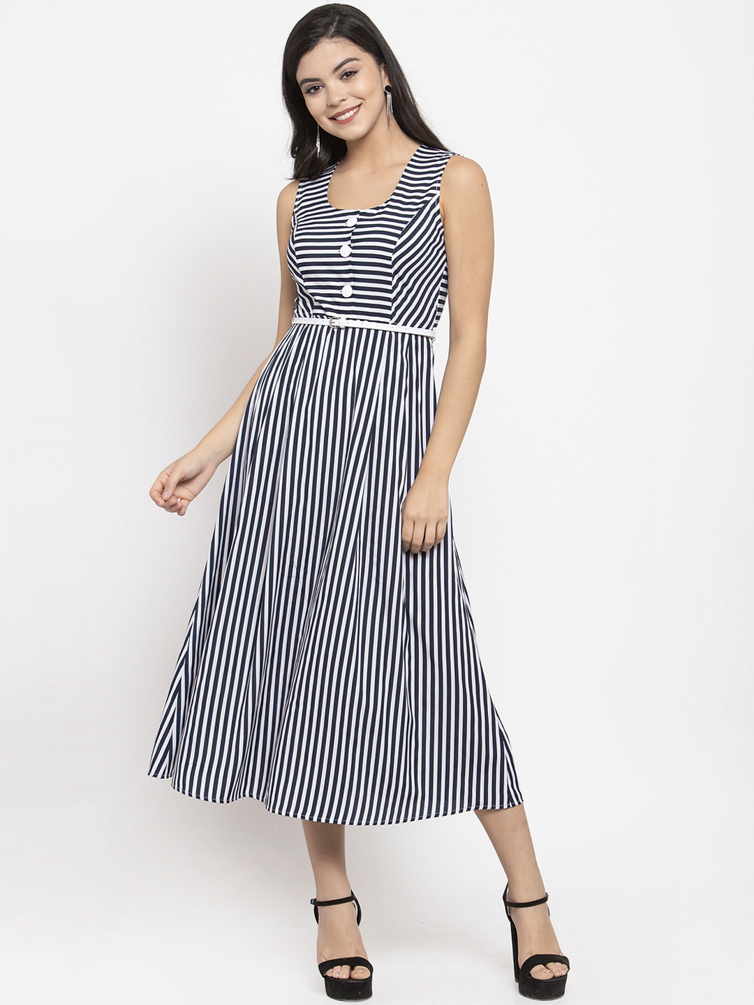 

KASSUALLY Women Navy Blue & White Striped Maxi Dress
