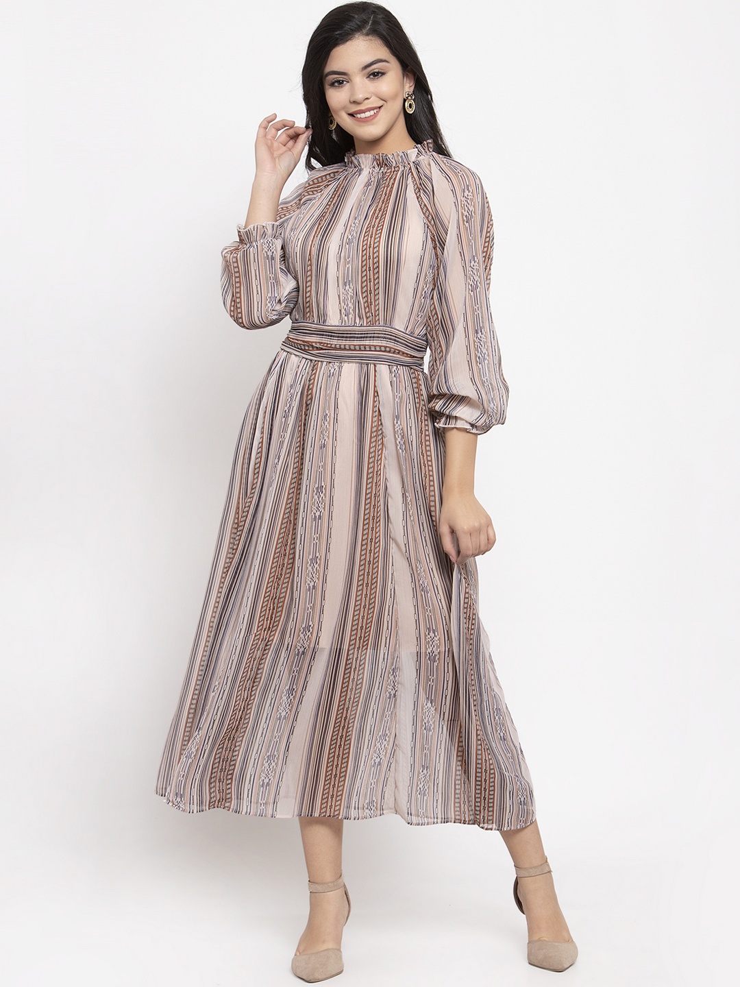 

KASSUALLY Beige Striped Maxi Dress
