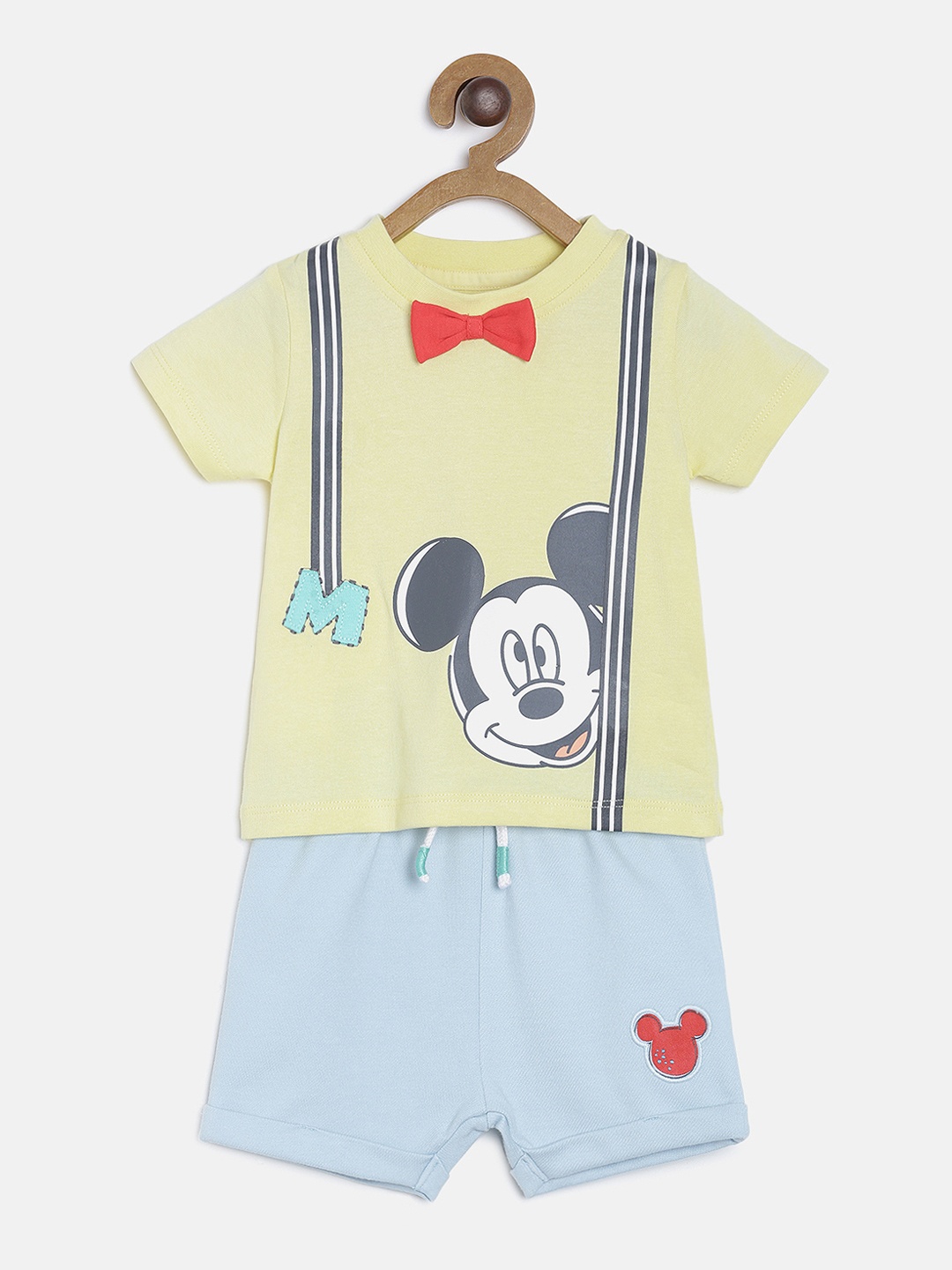 

MINI KLUB Boys Green & Blue Mickey Mouse Printed T-shirt with Shorts