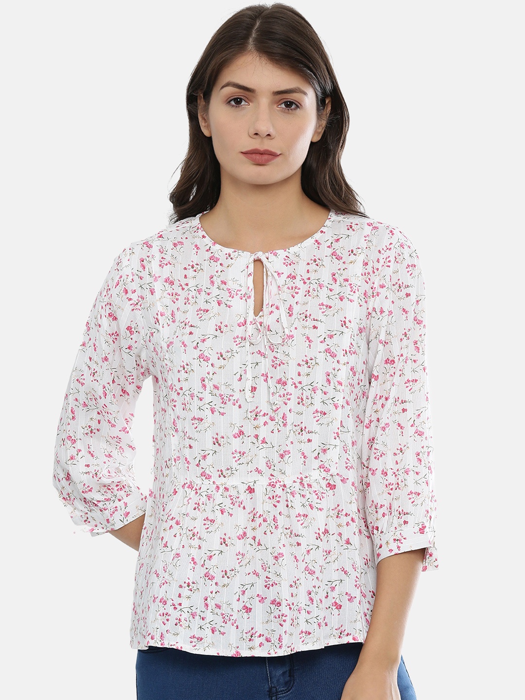

IDK Women White & Pink Printed Top