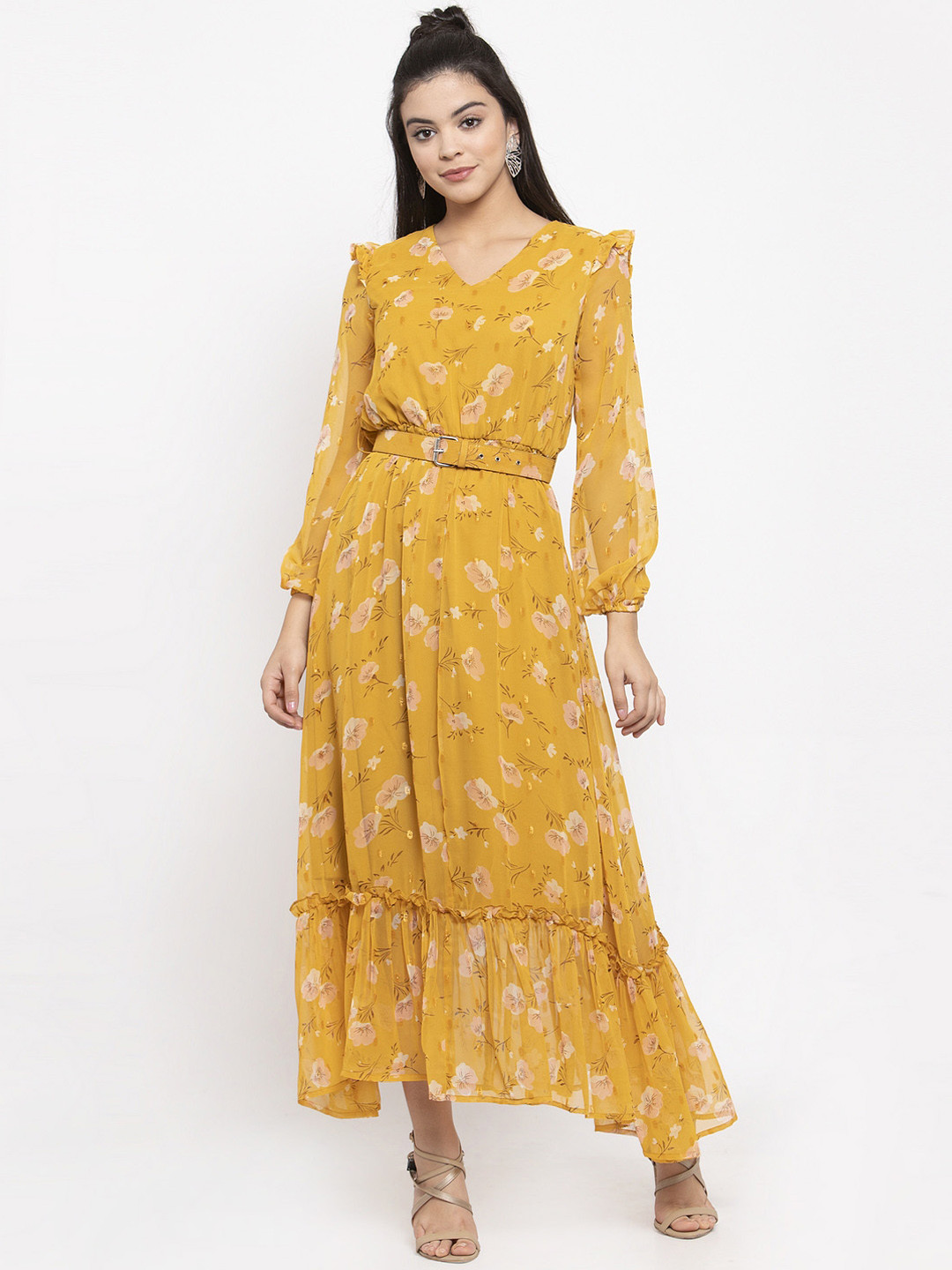 

KASSUALLY Women Yellow Floral Printed Maxi Dress