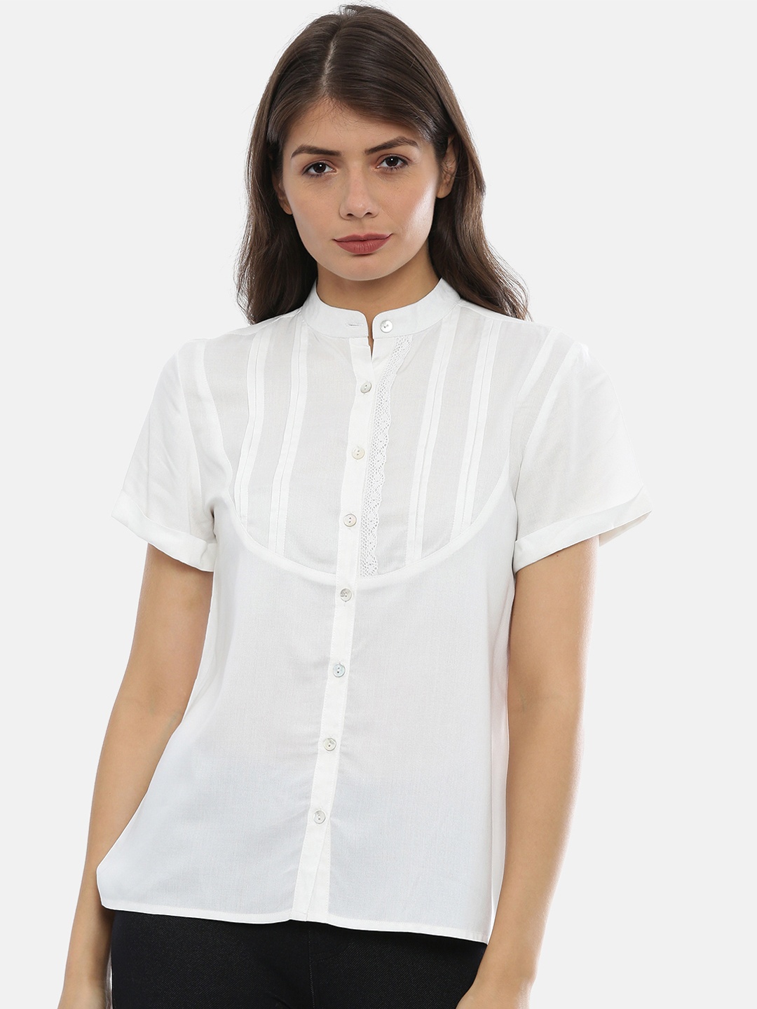 IDK Women White Solid Shirt Style Top
