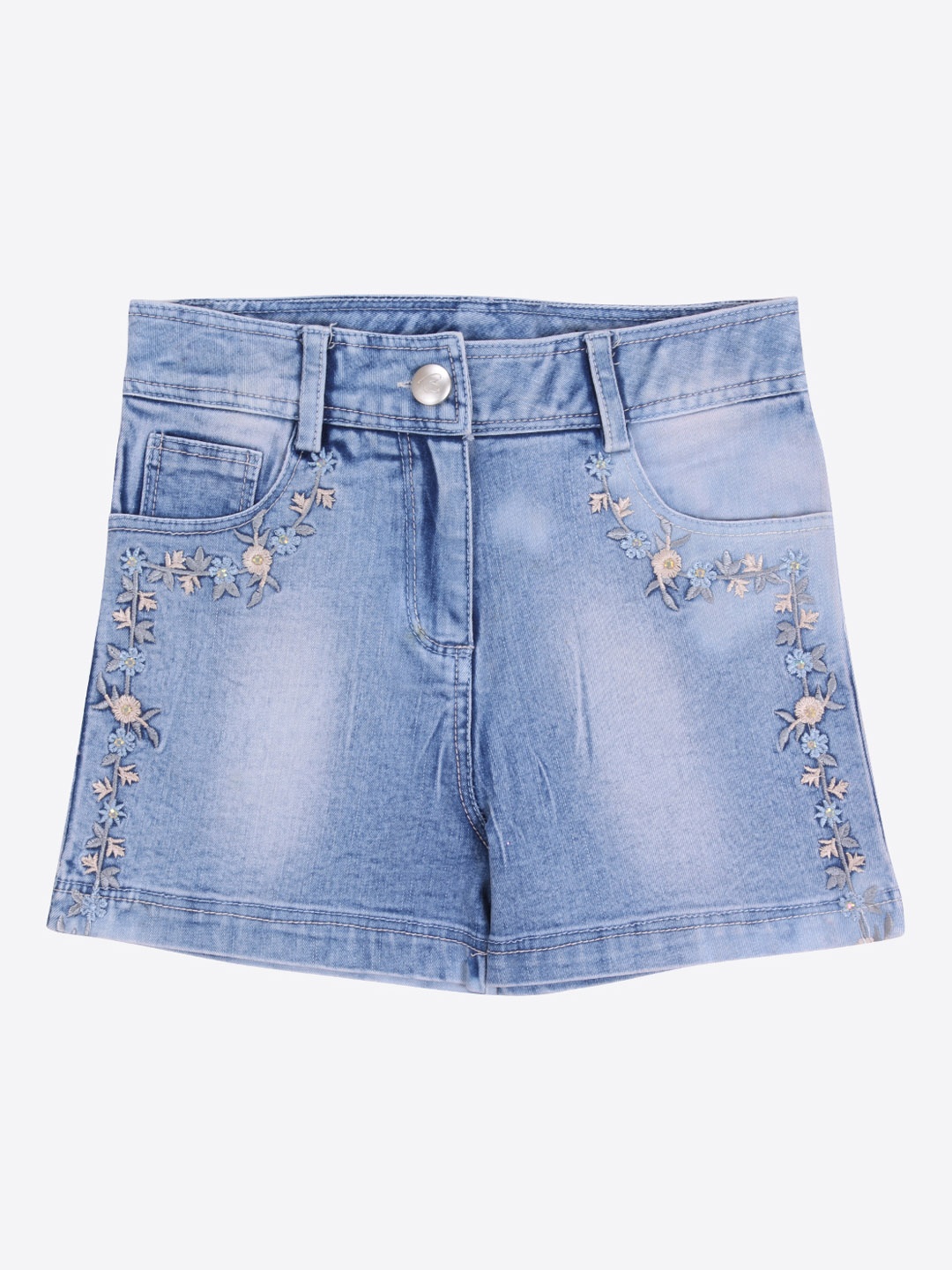 

CUTECUMBER Girls Blue Washed Regular Fit Denim Shorts