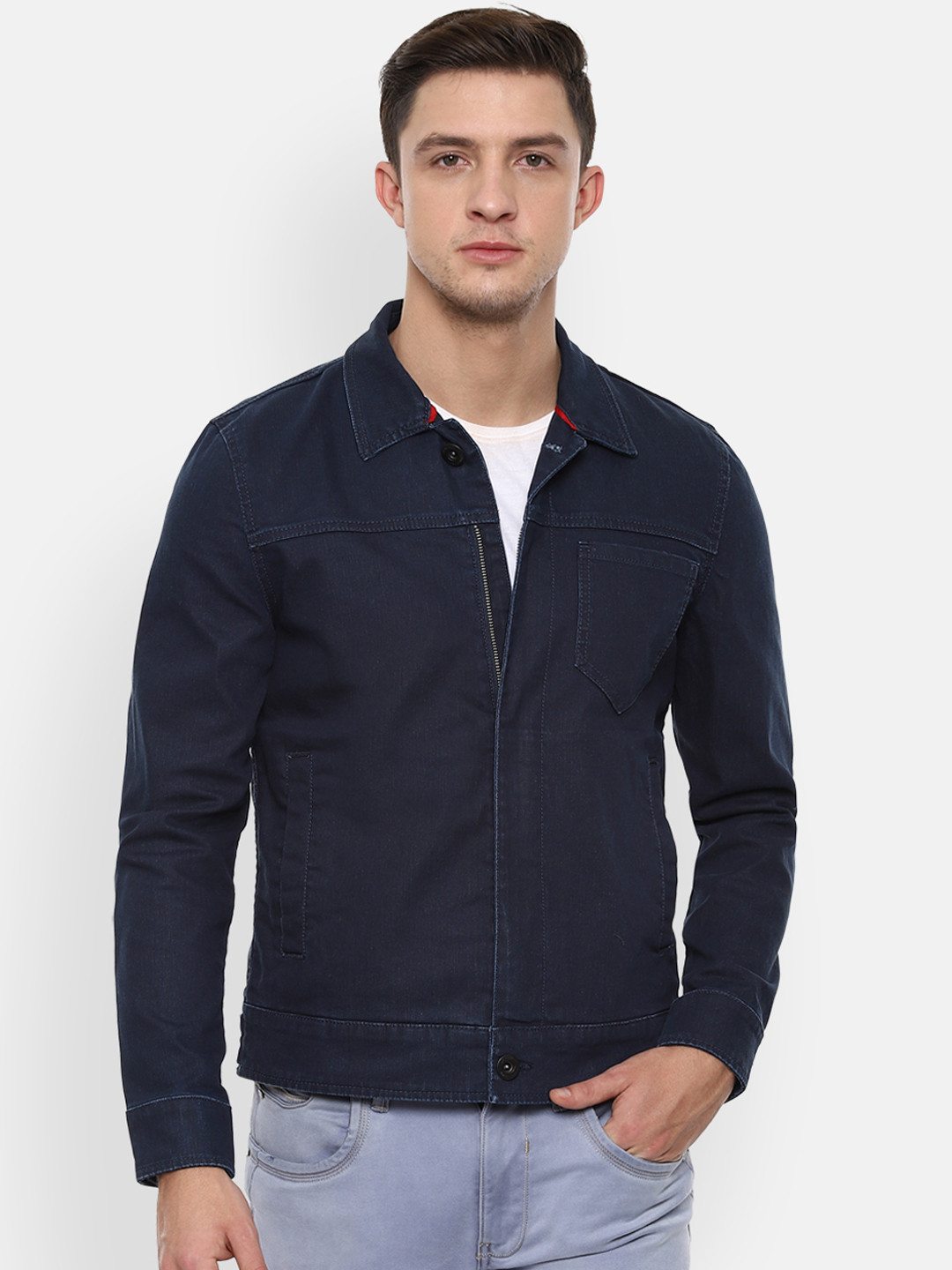 

Louis Philippe Jeans Men Navy Blue Solid Denim Jacket