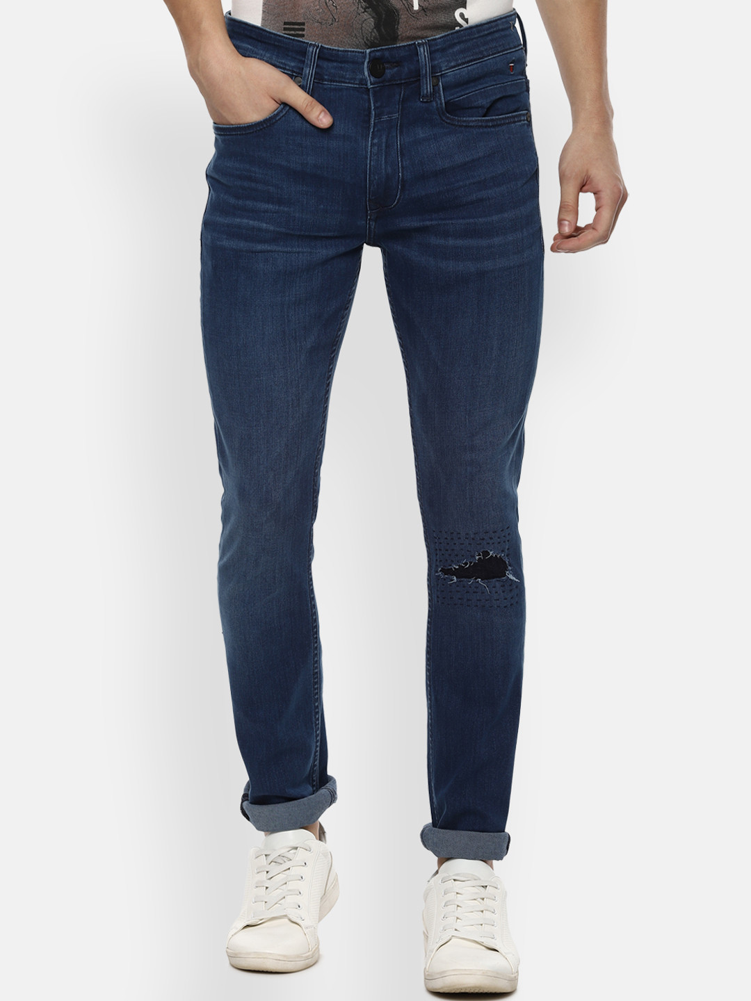 

Louis Philippe Jeans Men Navy Blue Slim Fit Mid-Rise Low Distress Jeans