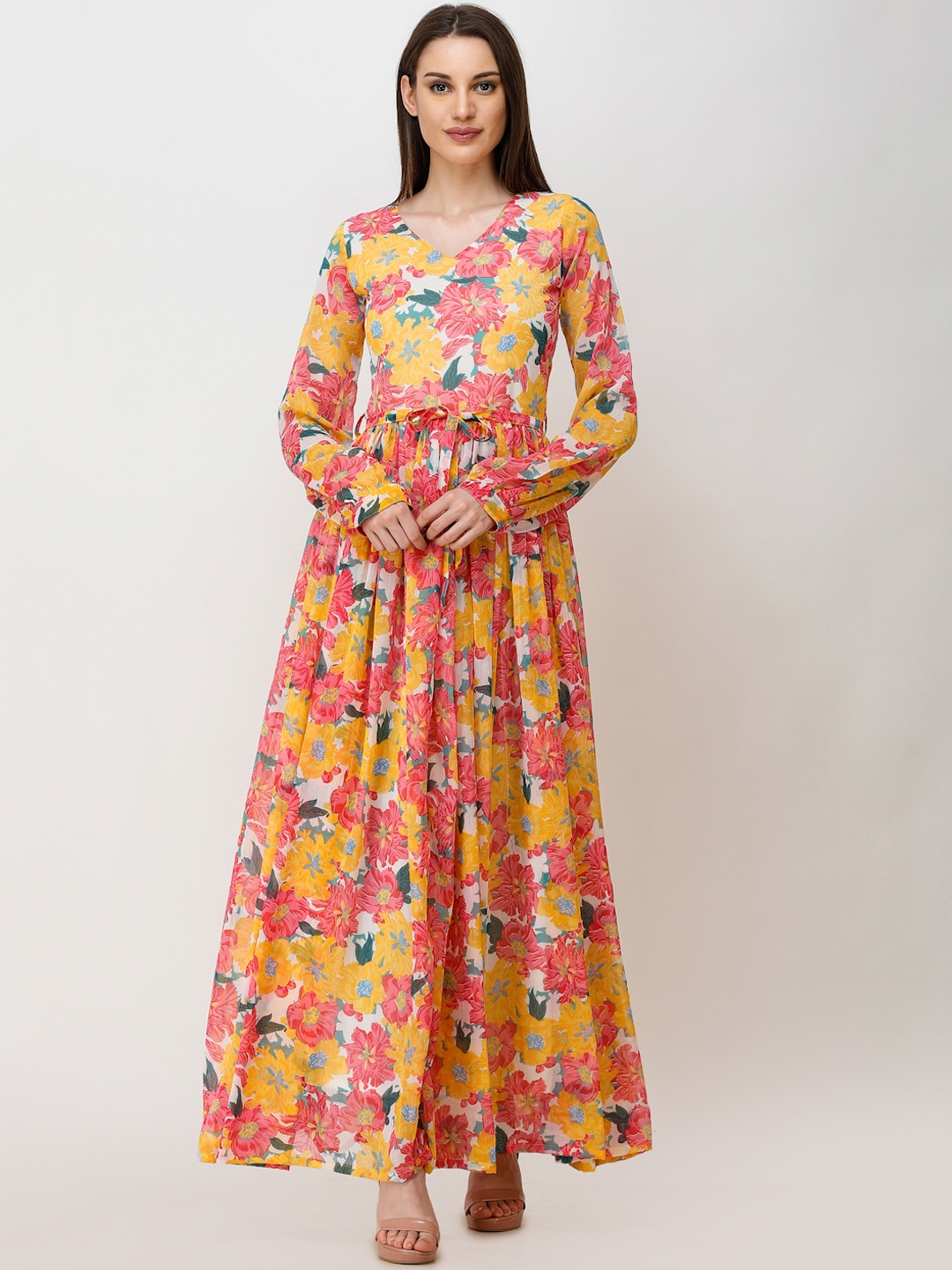 

SCORPIUS Women Multicoloured Floral Printed Fit and Flare Maxi Dress, Multi