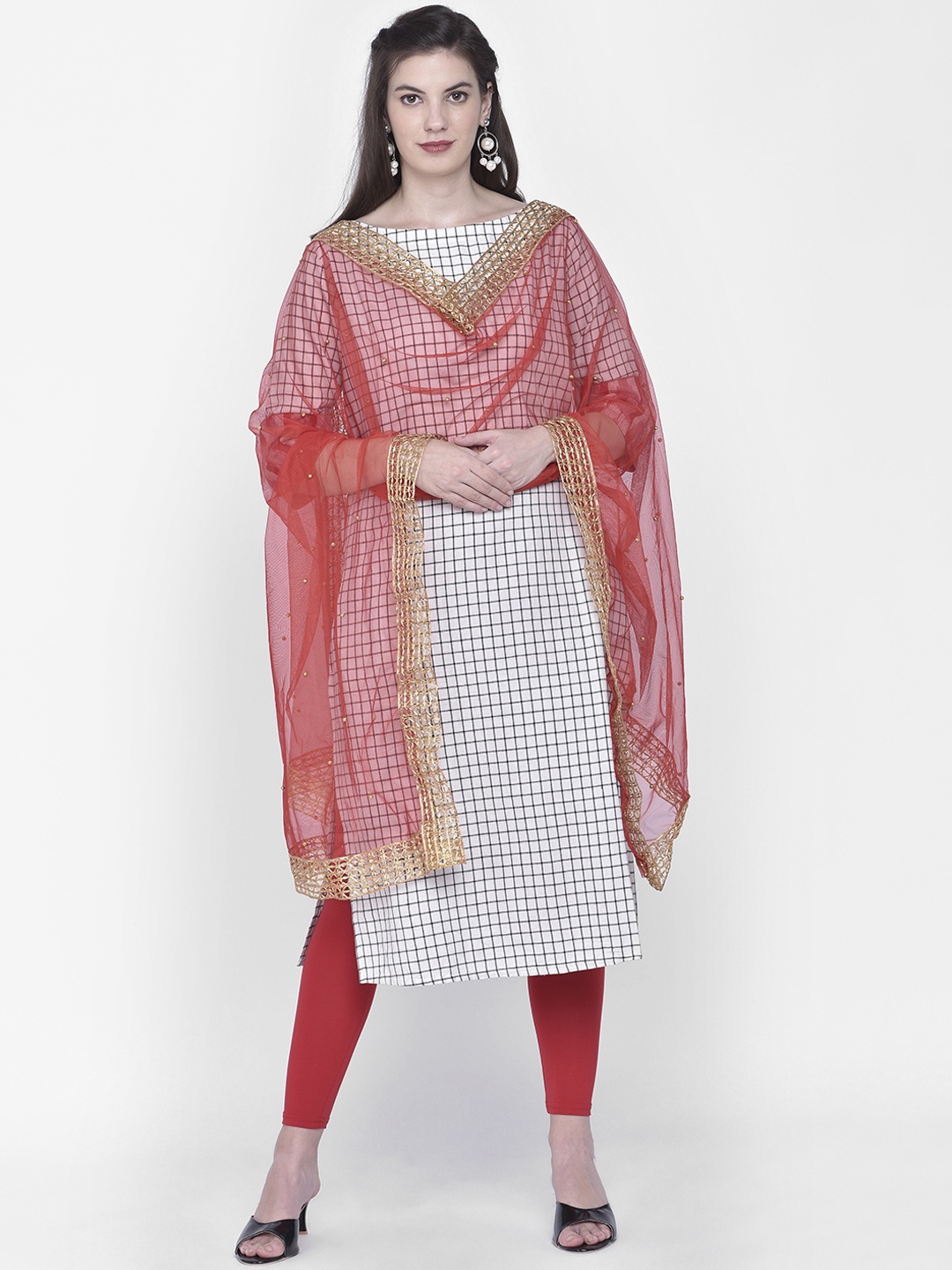 

Dupatta Bazaar Women Red & Gold Embellished Dupatta
