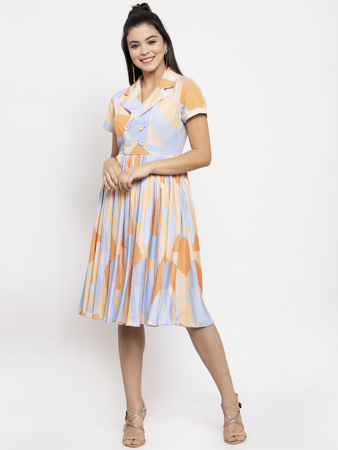 

KASSUALLY Women Multicoloured Printed Fit and Flare Dress, Multi