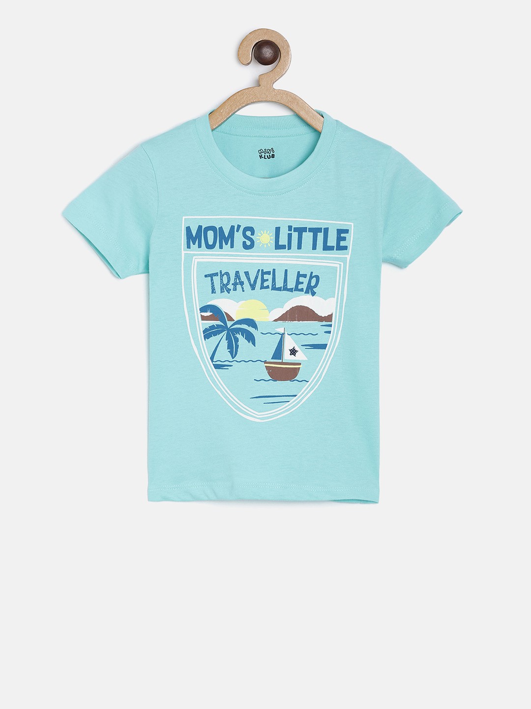 

MINI KLUB Boys Turquoise Blue Printed Round Neck T-shirt