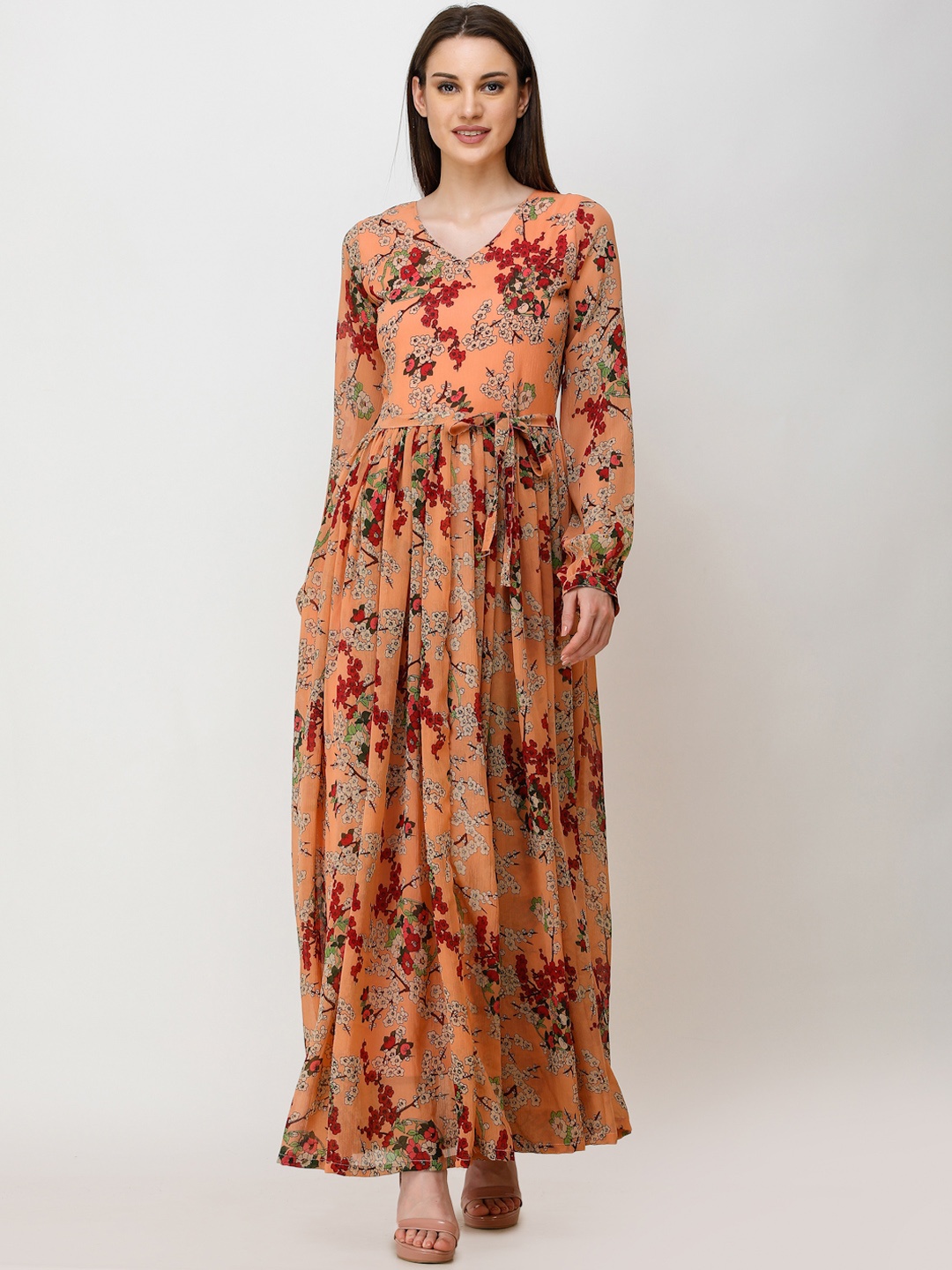 

SCORPIUS Women Orange Printed Maxi Dress