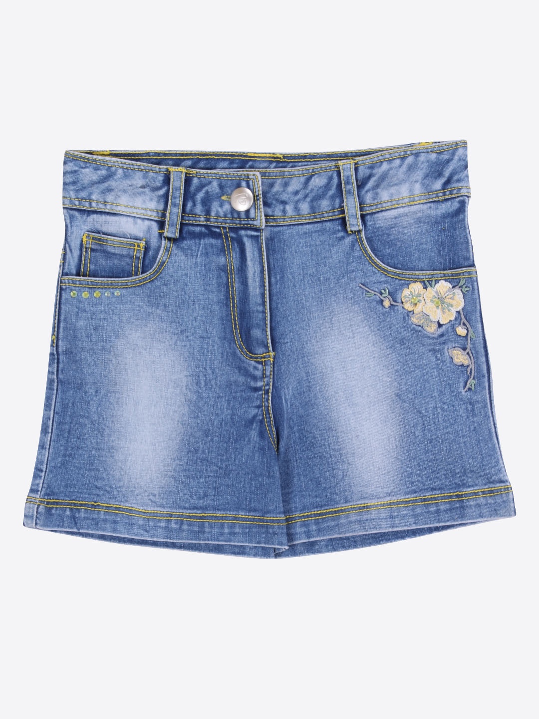 

CUTECUMBER Girls Blue Washed Regular Fit Denim Shorts