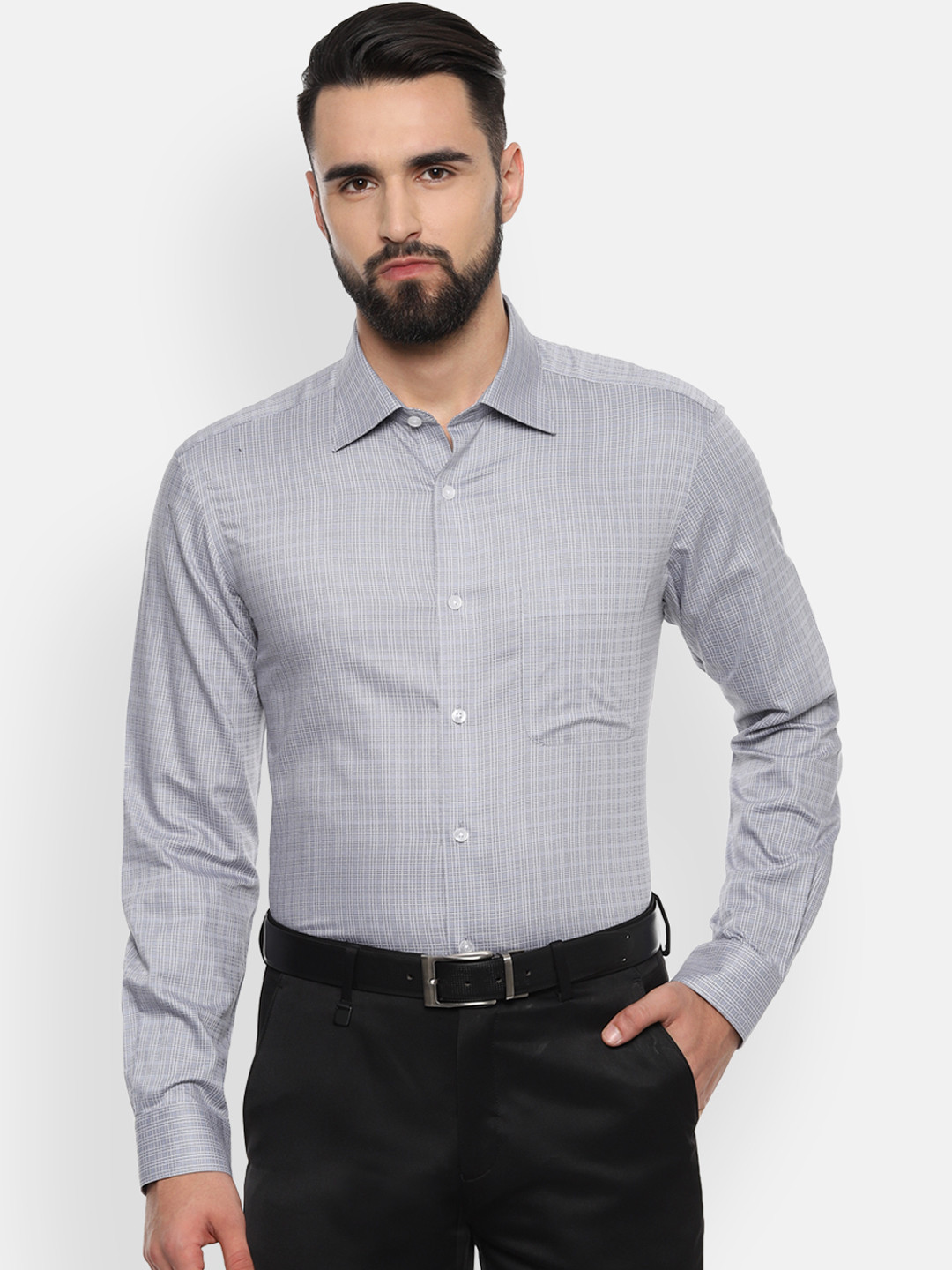 

Louis Philippe Men Grey & White Regular Fit Checked Formal Shirt