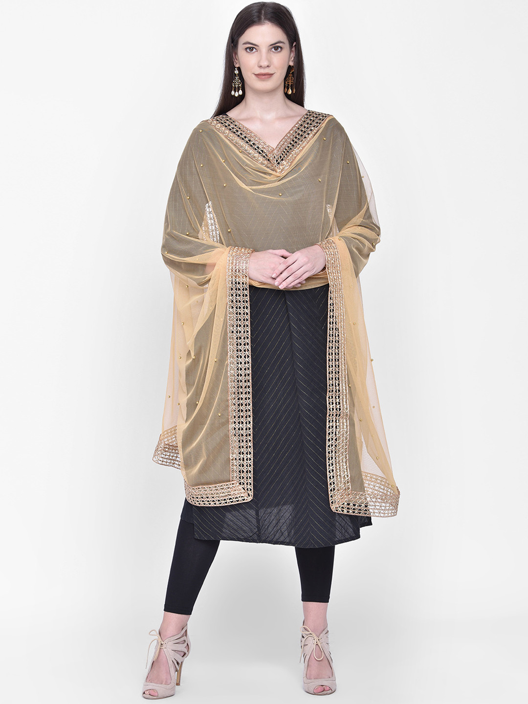 

Dupatta Bazaar Beige & Gold-Coloured Embellished Dupatta