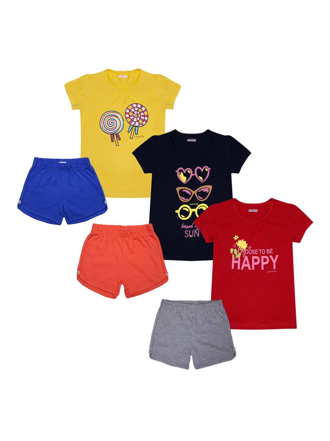 

Luke & Lilly Girls Pack Of 3 Printed T-shirt with Shorts, Yellow
