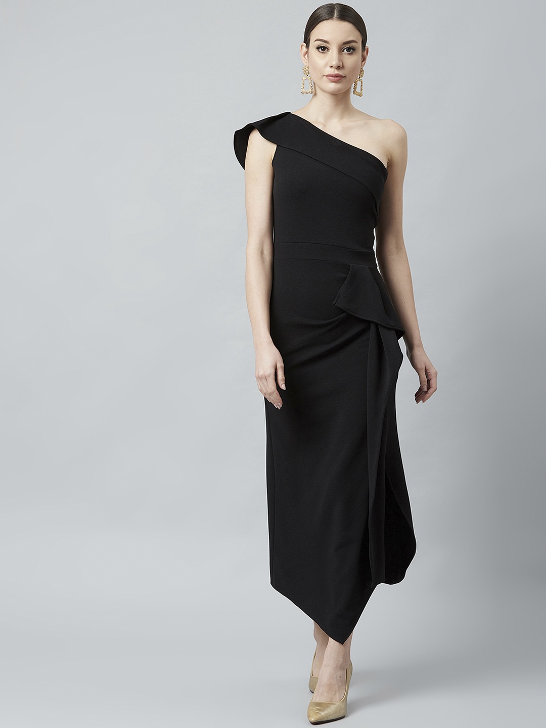 

Athena Women Black Solid Fit and Flare Dress