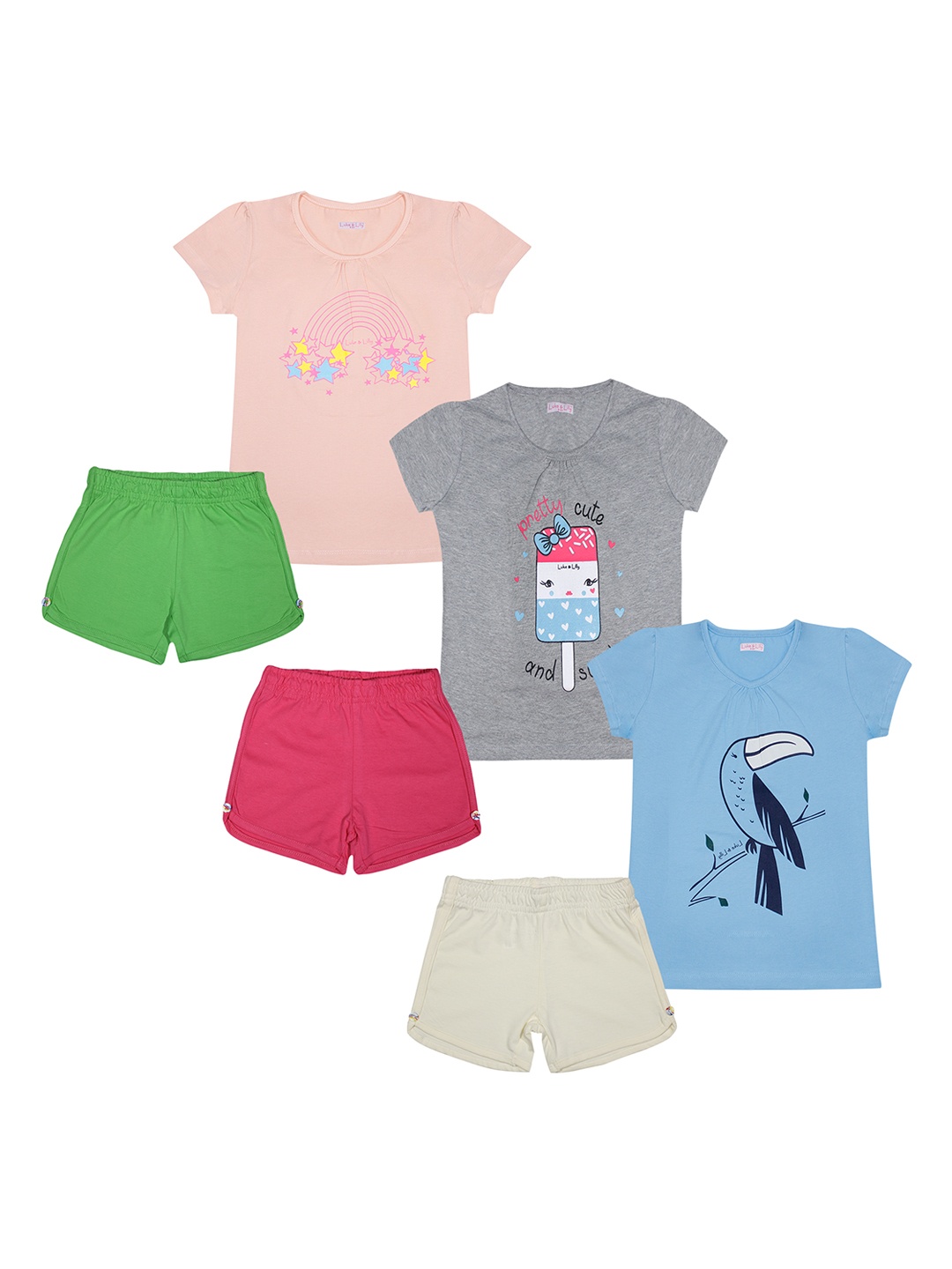 Luke & Lilly Kids Multicoloured Set of 3 T-shirt and Shorts, Multi